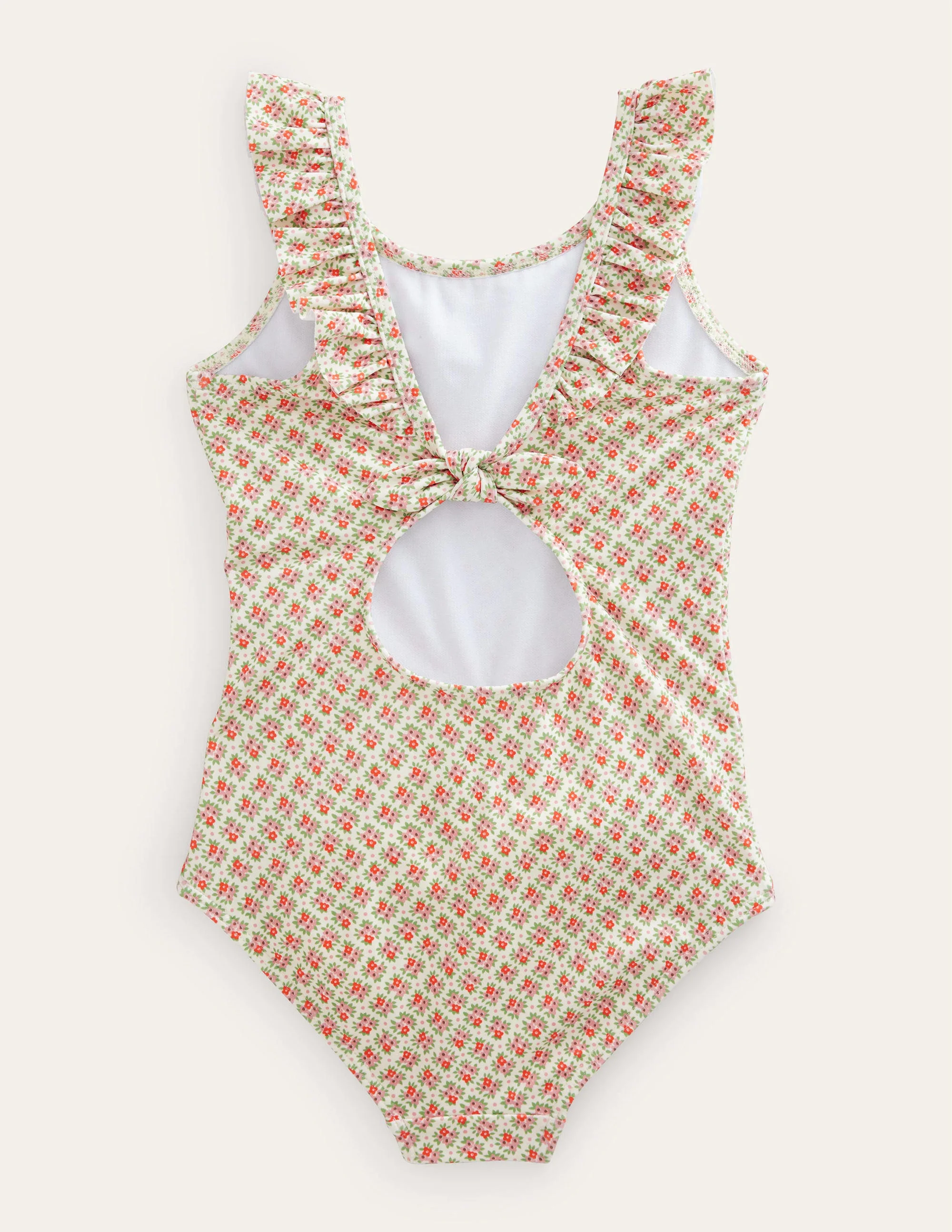 Tie Back Frilly Swimsuit-Vanilla Pod Micro Flower Bunch - Image 2