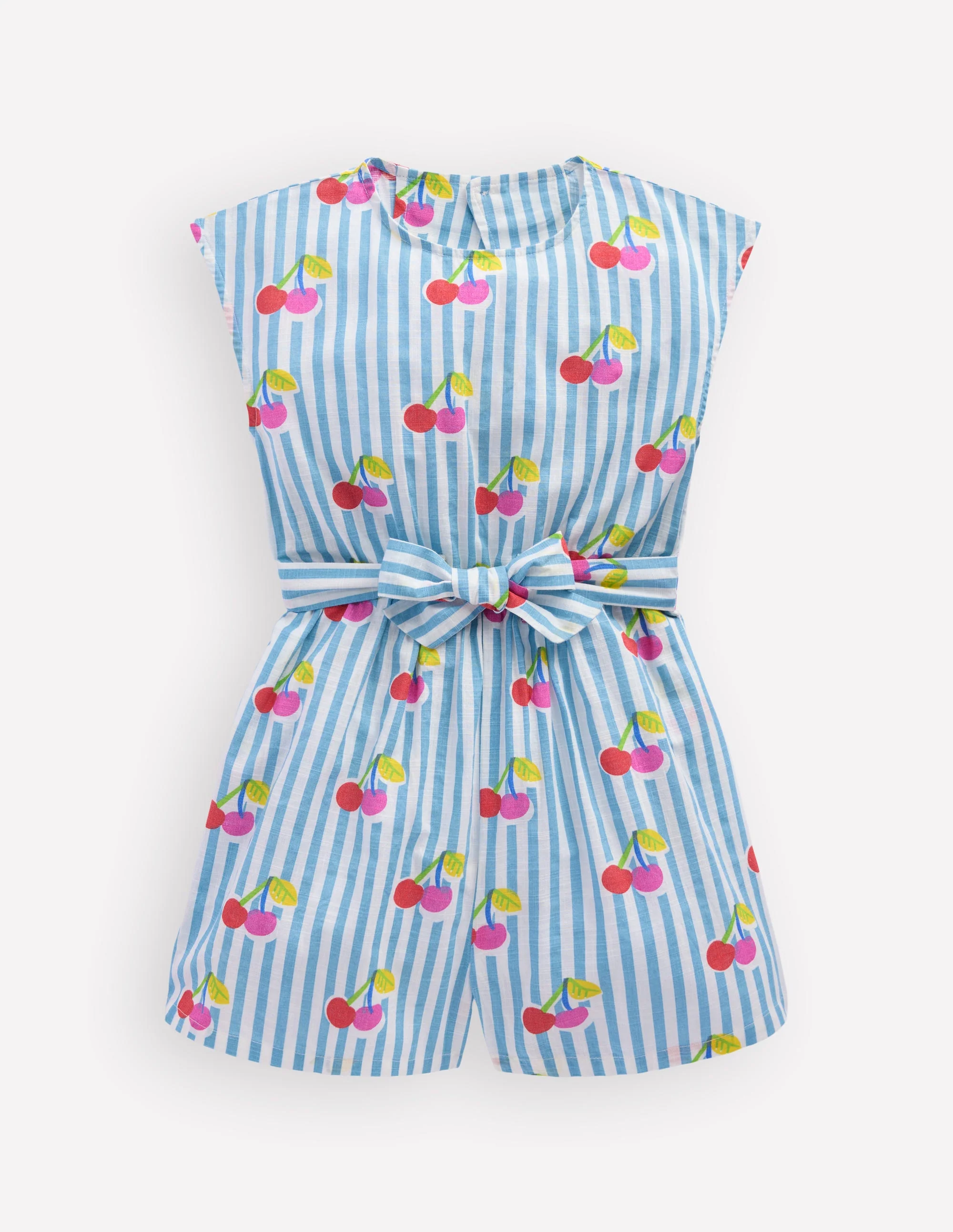 Tie Waist Woven Playsuit-Blue Cherry Stripe - Image 2