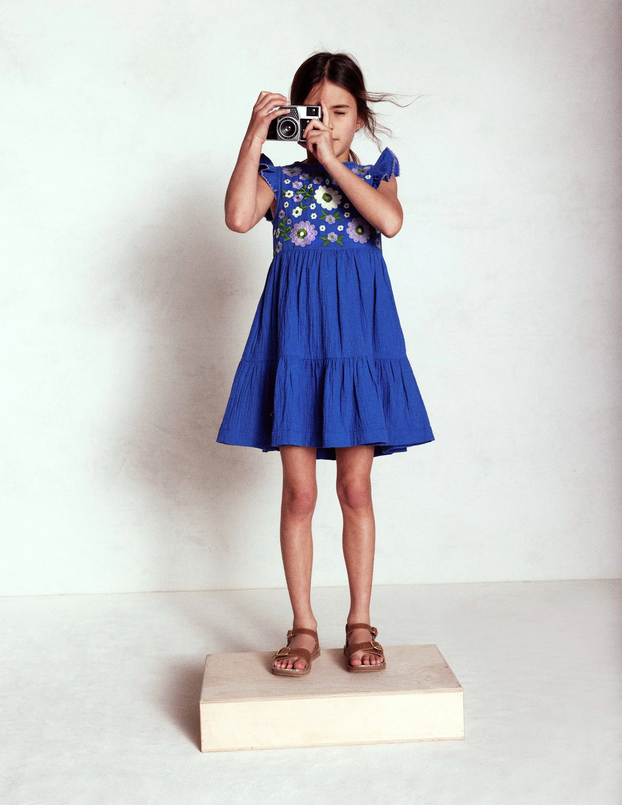 Tiered Doublecloth Dress-Bright Blue Embroidered - Image 7