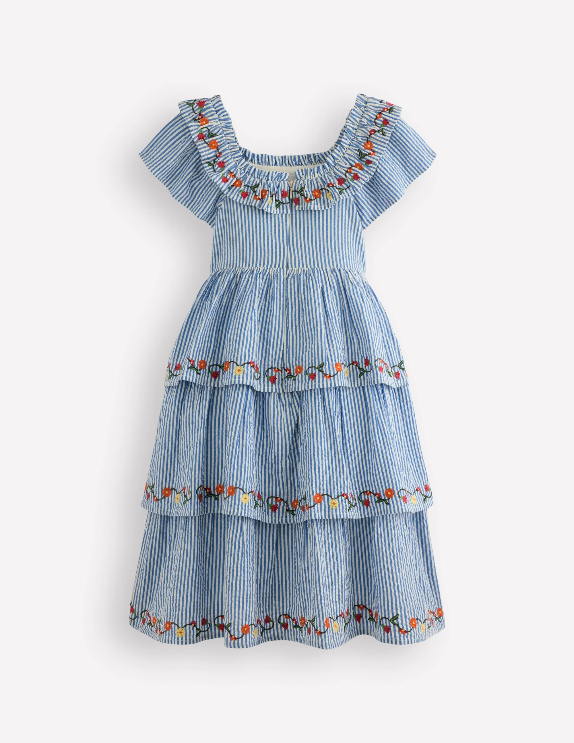 Tiered Ruffle Woven Dress-Ticking Stripe Floral - Image 3