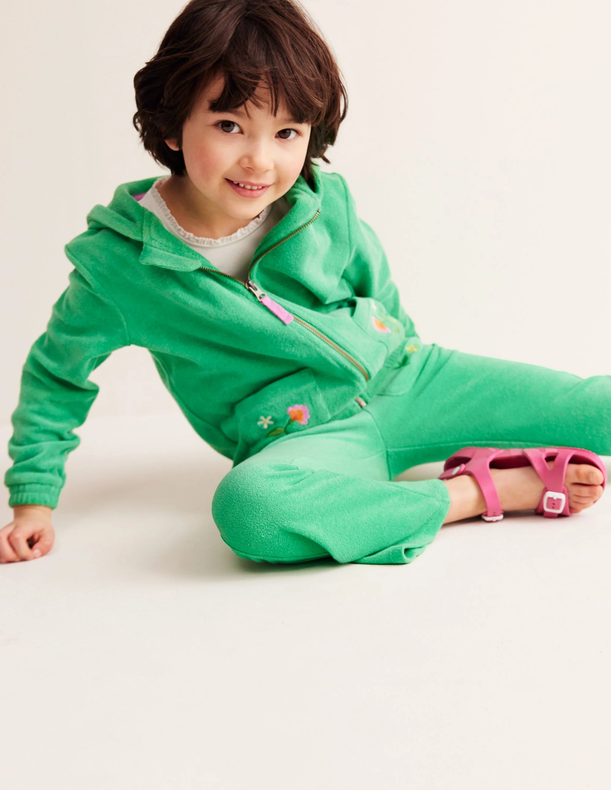 Towelling Flare Trousers-Pea green - Image 3