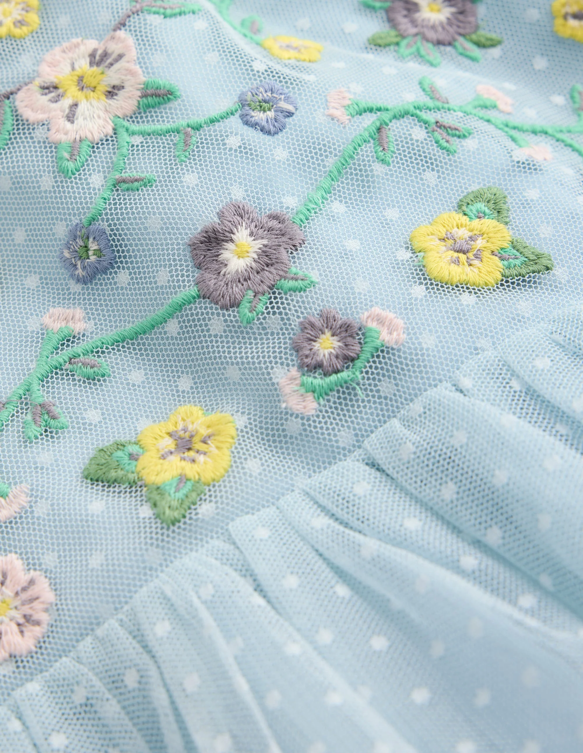 Tulle Cross-Back Dress-Blue Floral Embroidery - Image 3