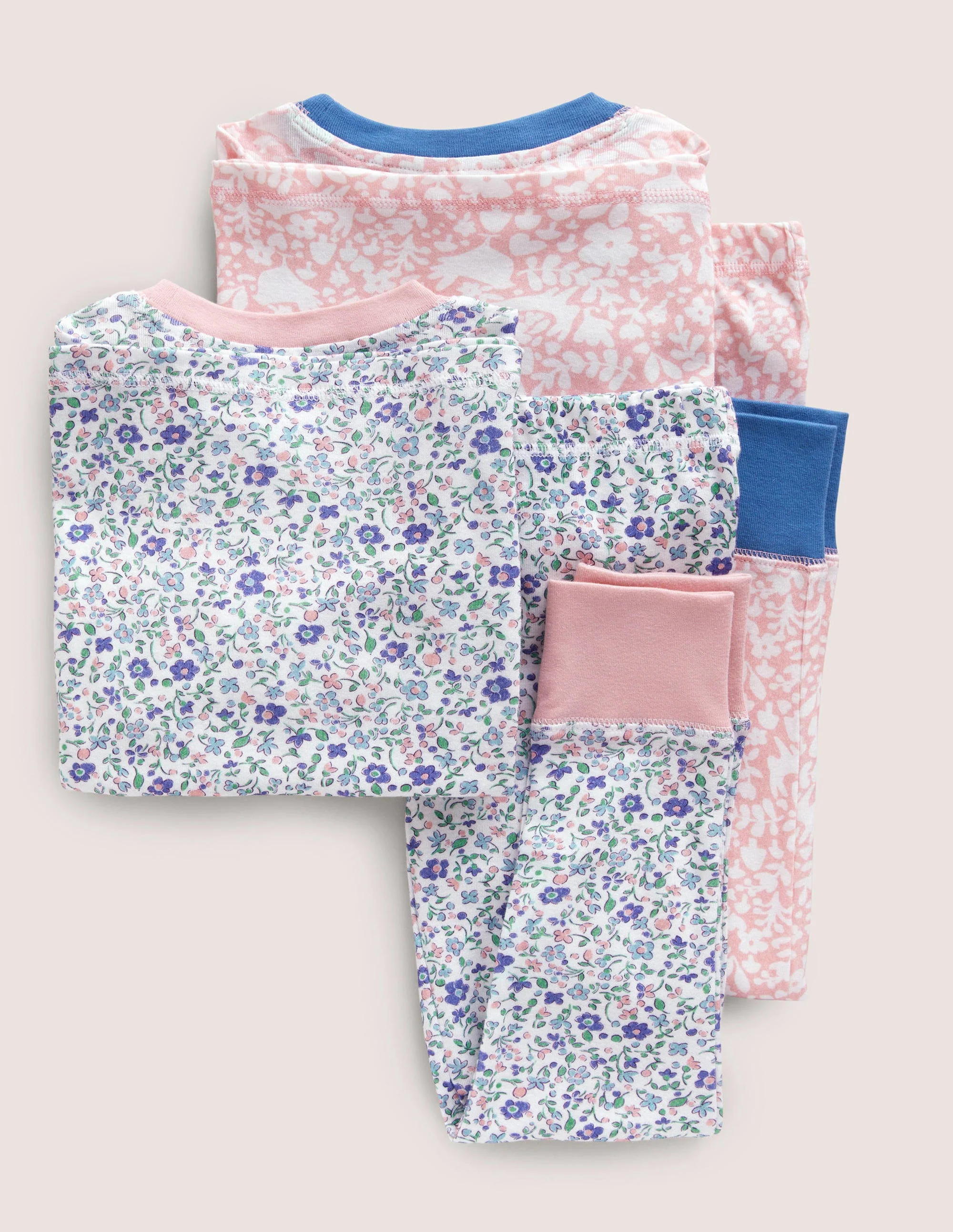 Twin Pack Snug Pajamas-Ivory Ditsy Floral/ Boto Pink - Image 2