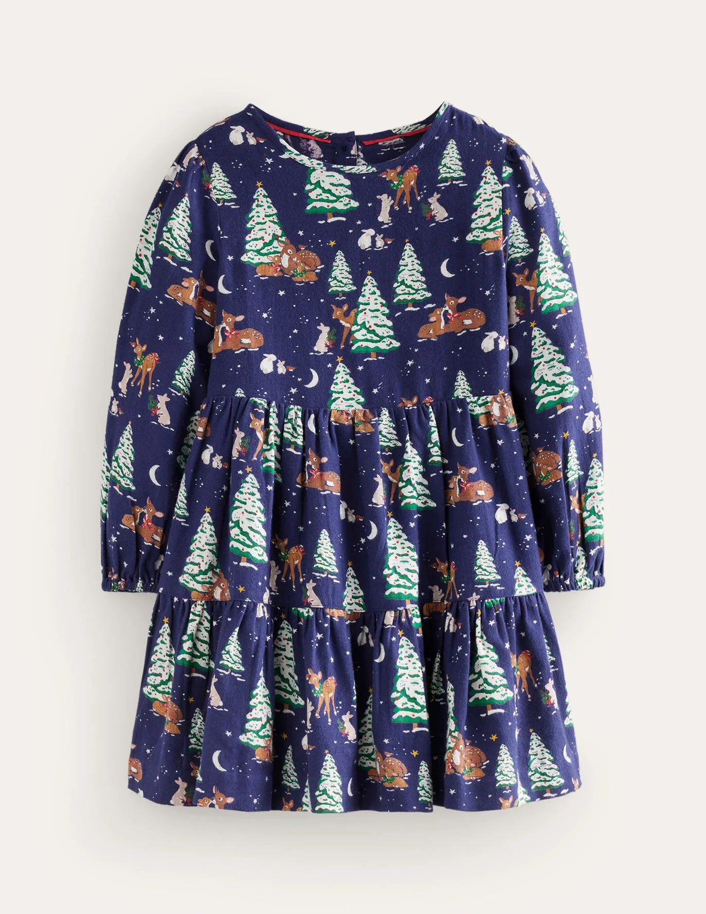 Twirly Cotton Dress-College Navy Festive Woodland