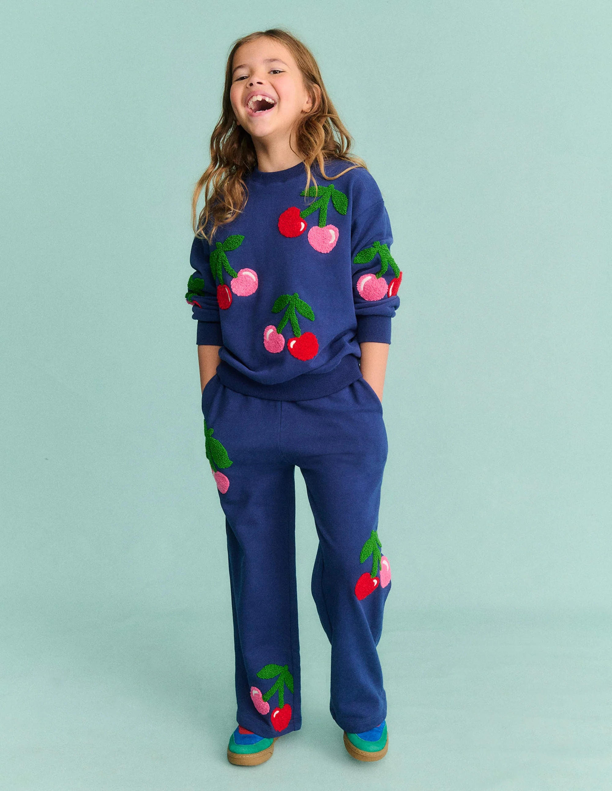 Wide Leg Applique Jogger-Starboard Blue Cherries - Image 4