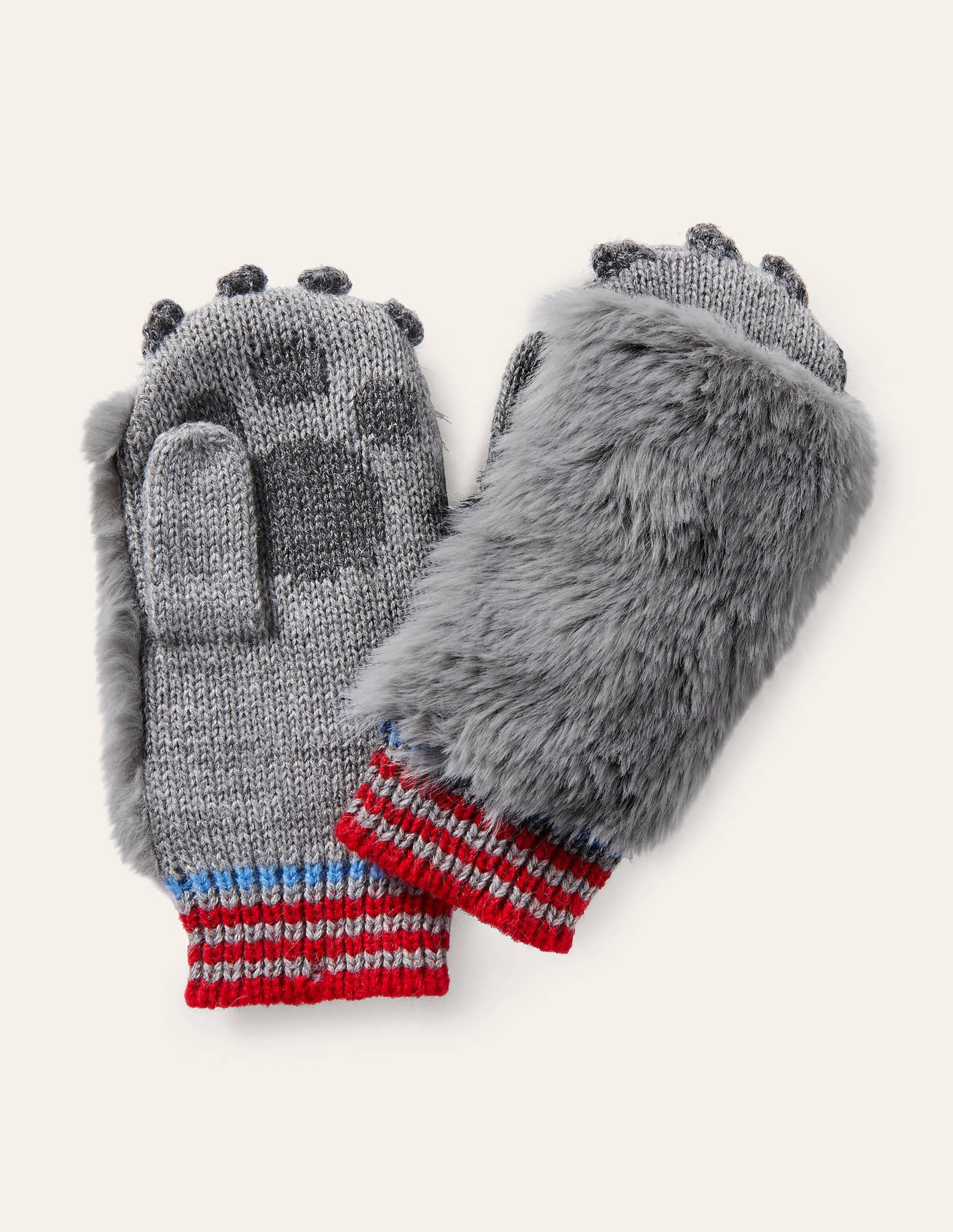 Wolf Knitted Mittens-Grey Marl