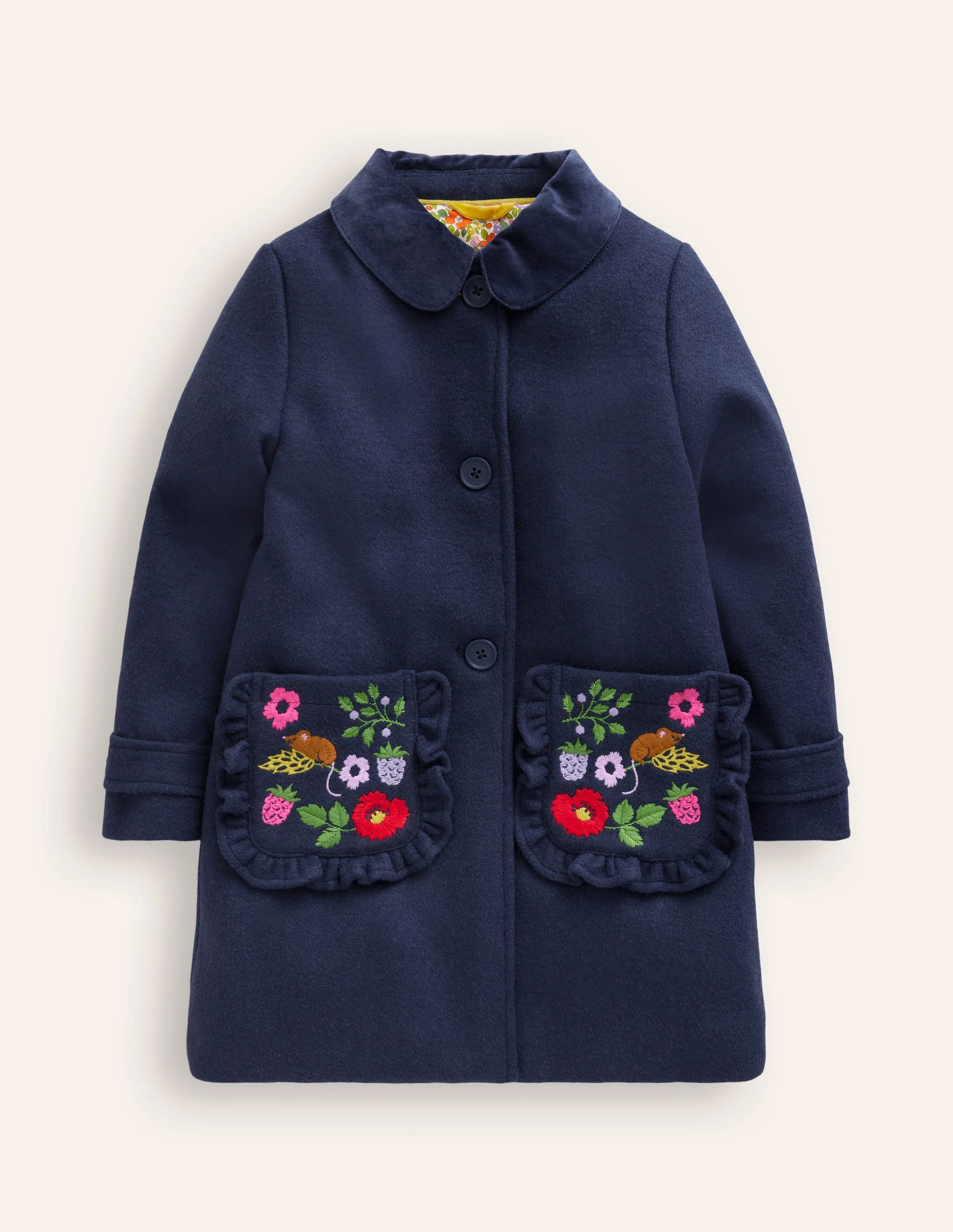Wonderful Wool Blended Coat-College Navy Embroidery - Image 2