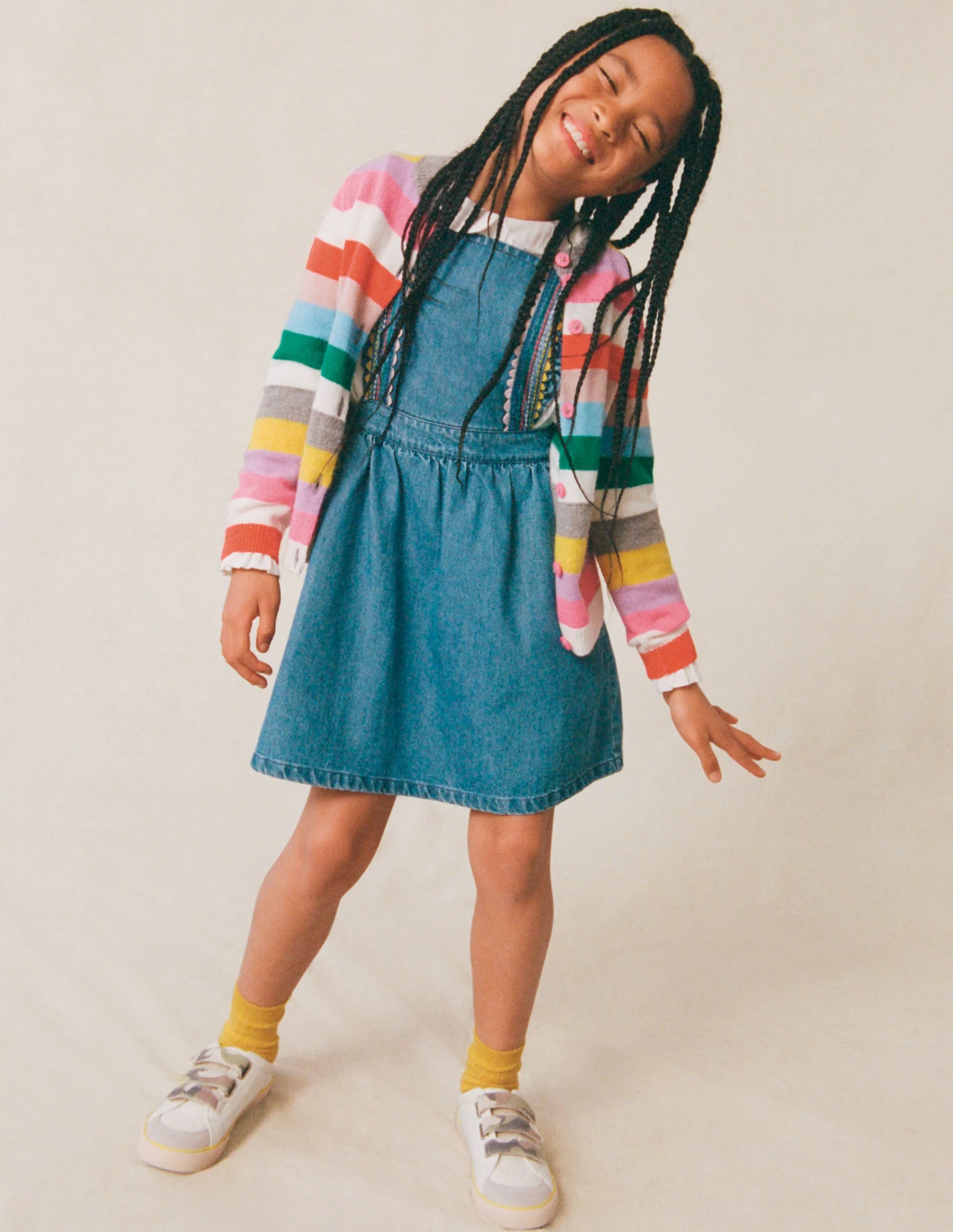 Woven Pinafore Dress-Rainbow Stitch Denim - Image 4