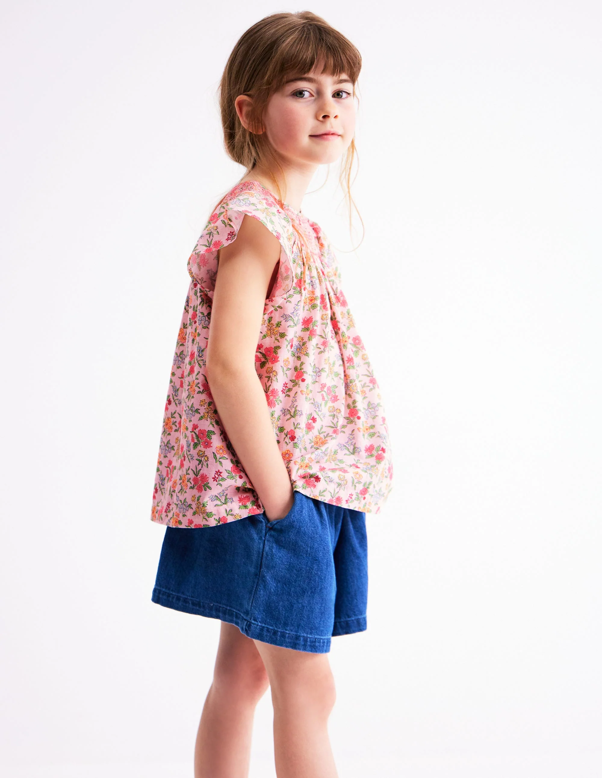 Woven Smocked Top-Chalk Pink Garden Ditsy - Image 3