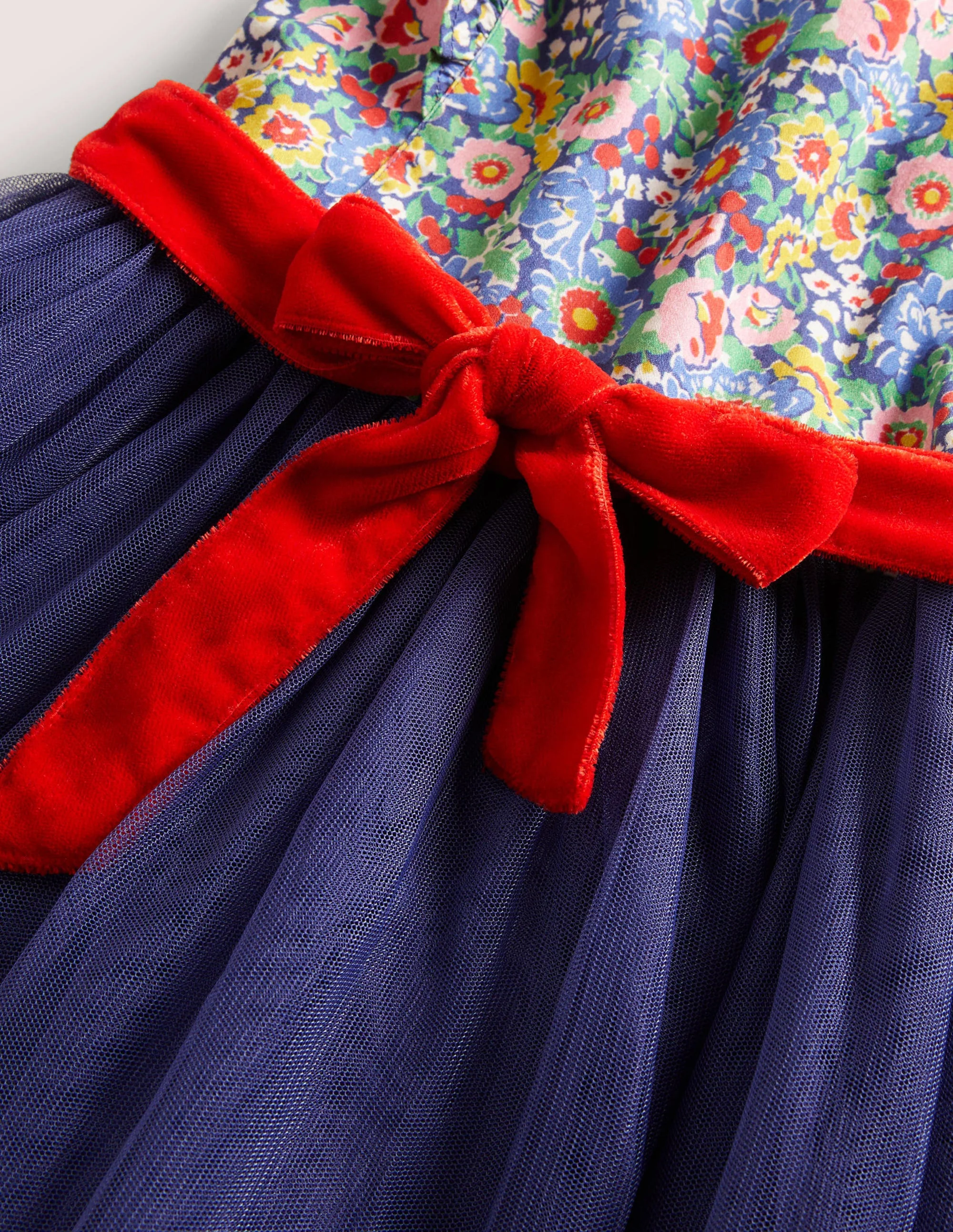 Woven Tulle Party Dress-Navy Multi Floral - Image 3