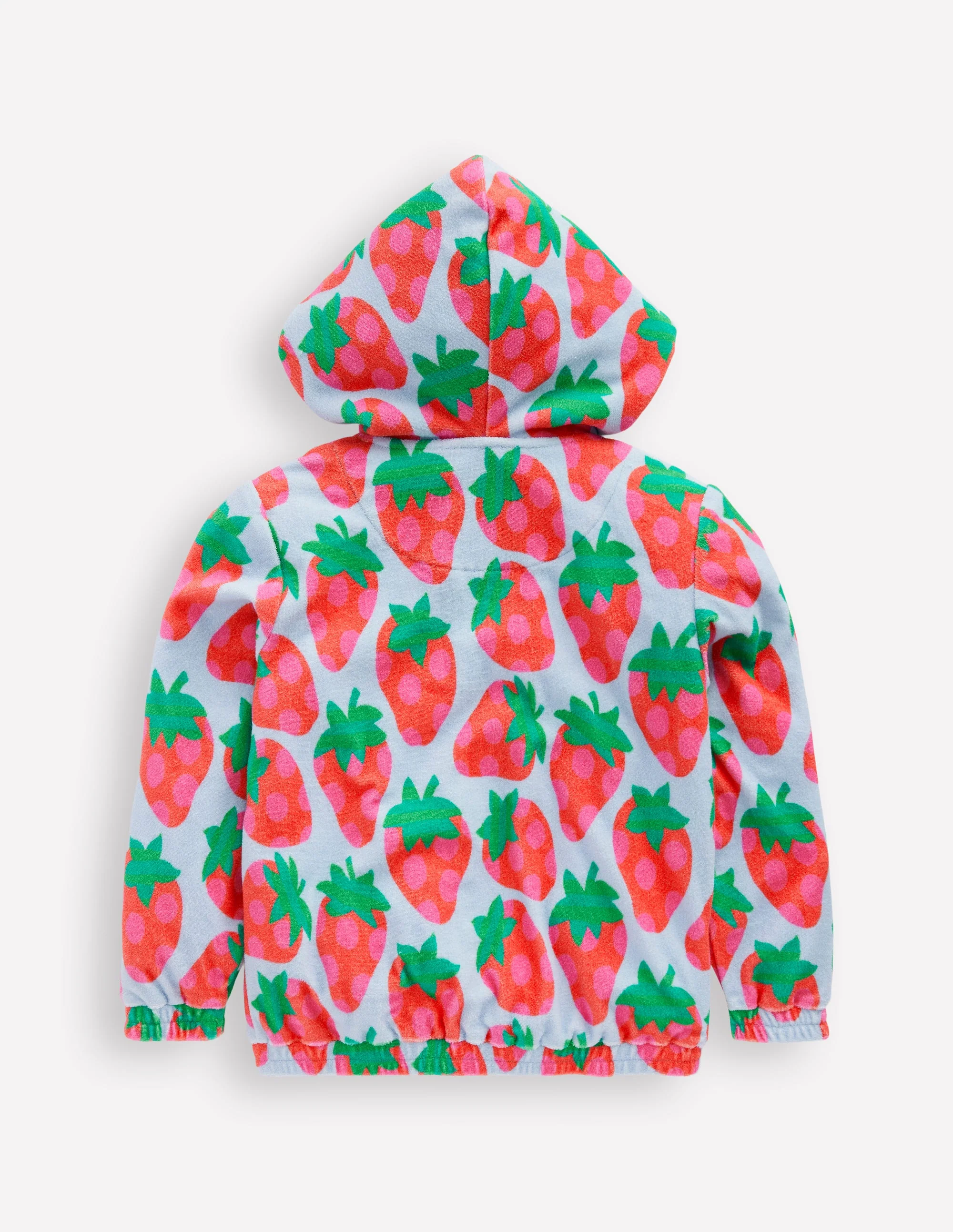Zip-Through Towelling Hoodie-Misty Blue Strawberry - Image 2