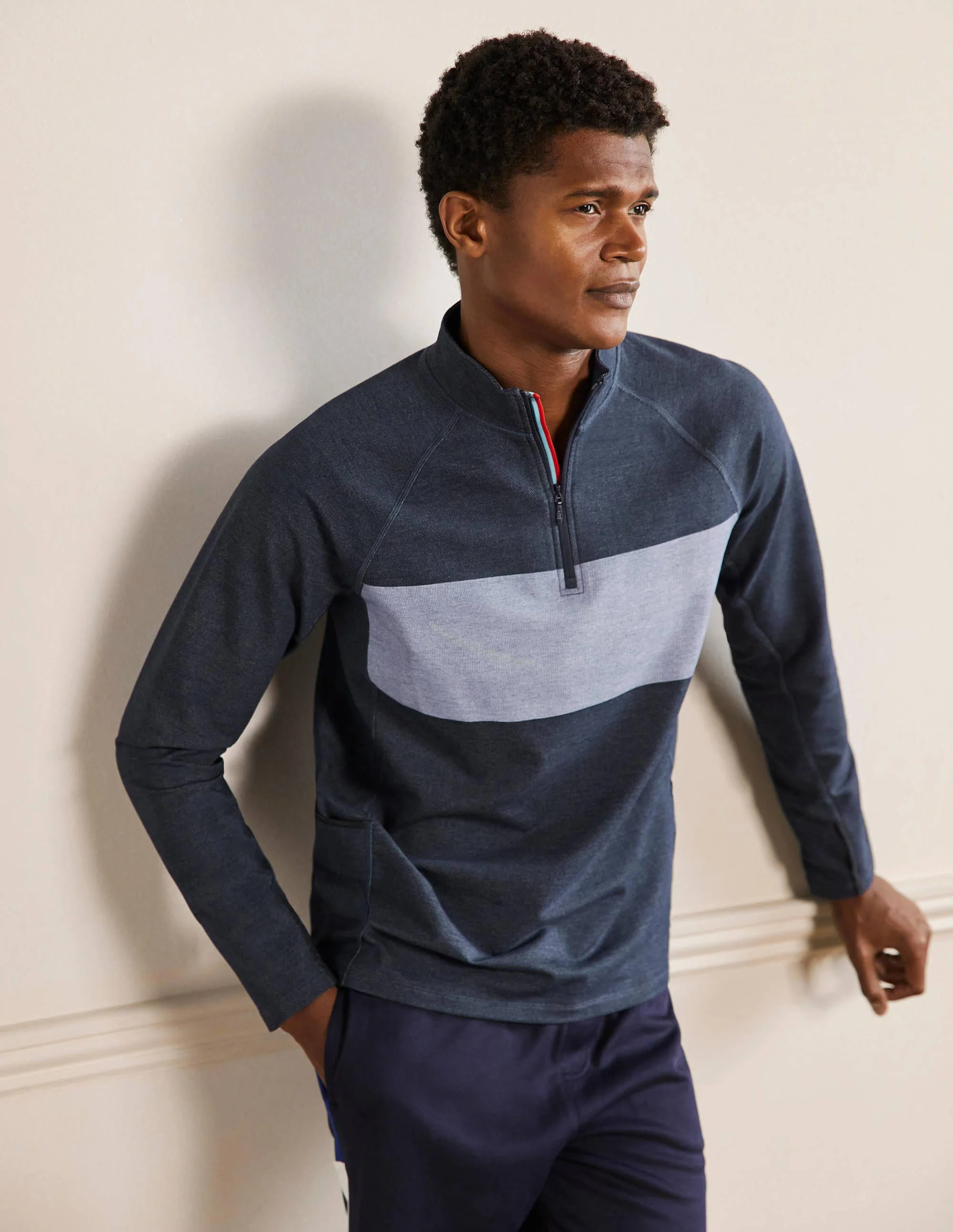Active Half-Zip Top-Navy Colour block - Image 2