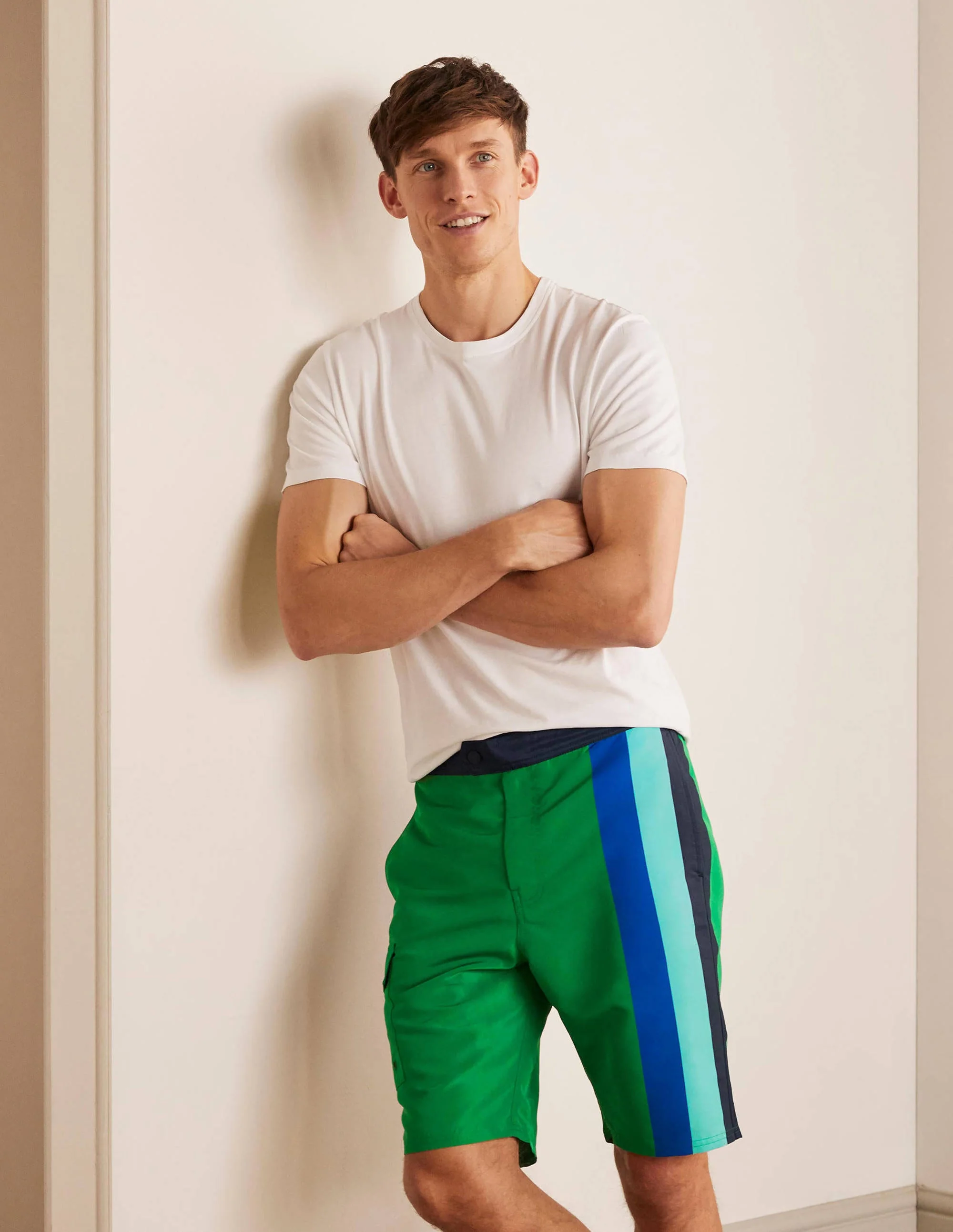 Board Shorts-Rich Emerald Stripe