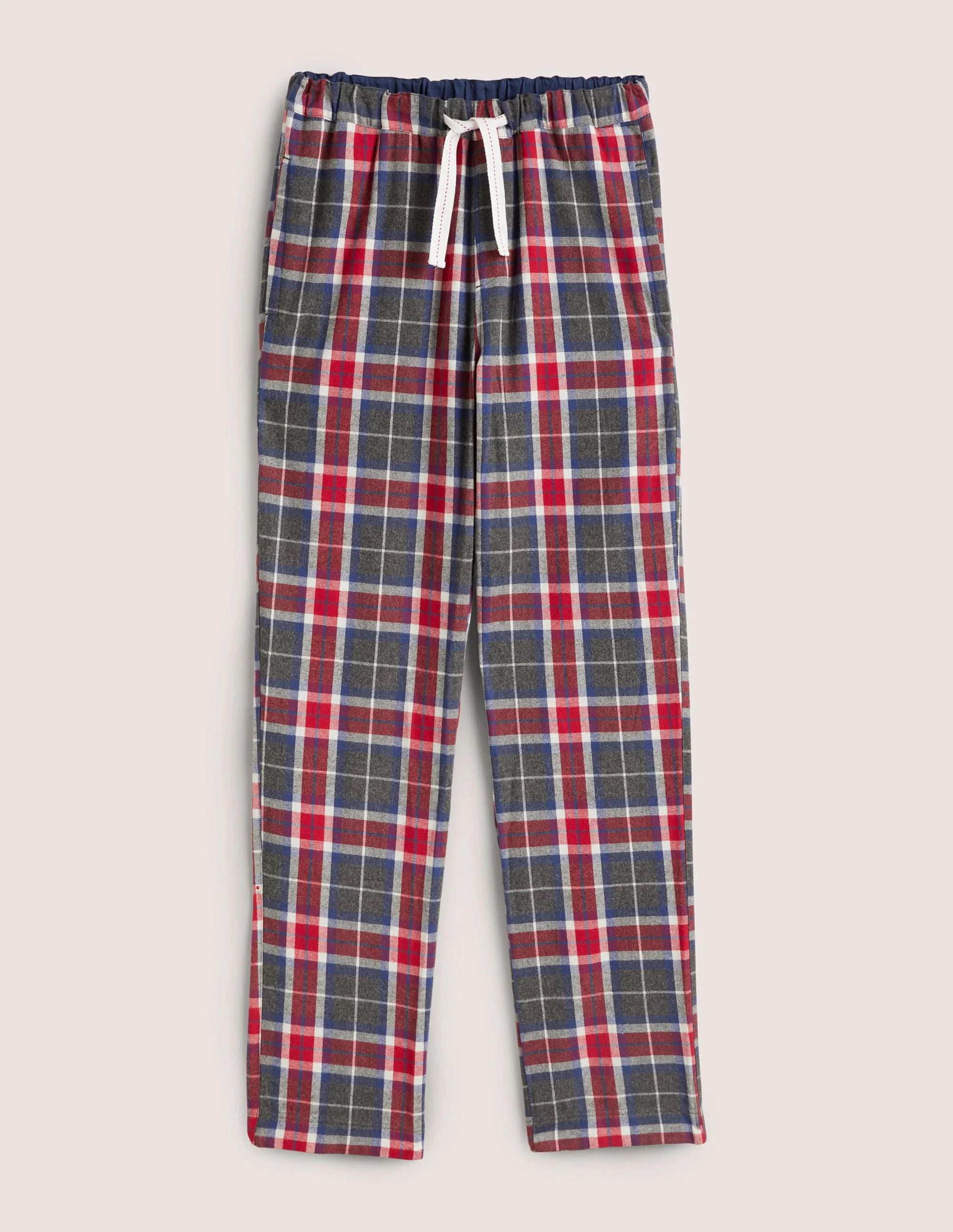 Brushed Cotton Pajama Bottoms-Charcoal Marl/Red Check - Image 6