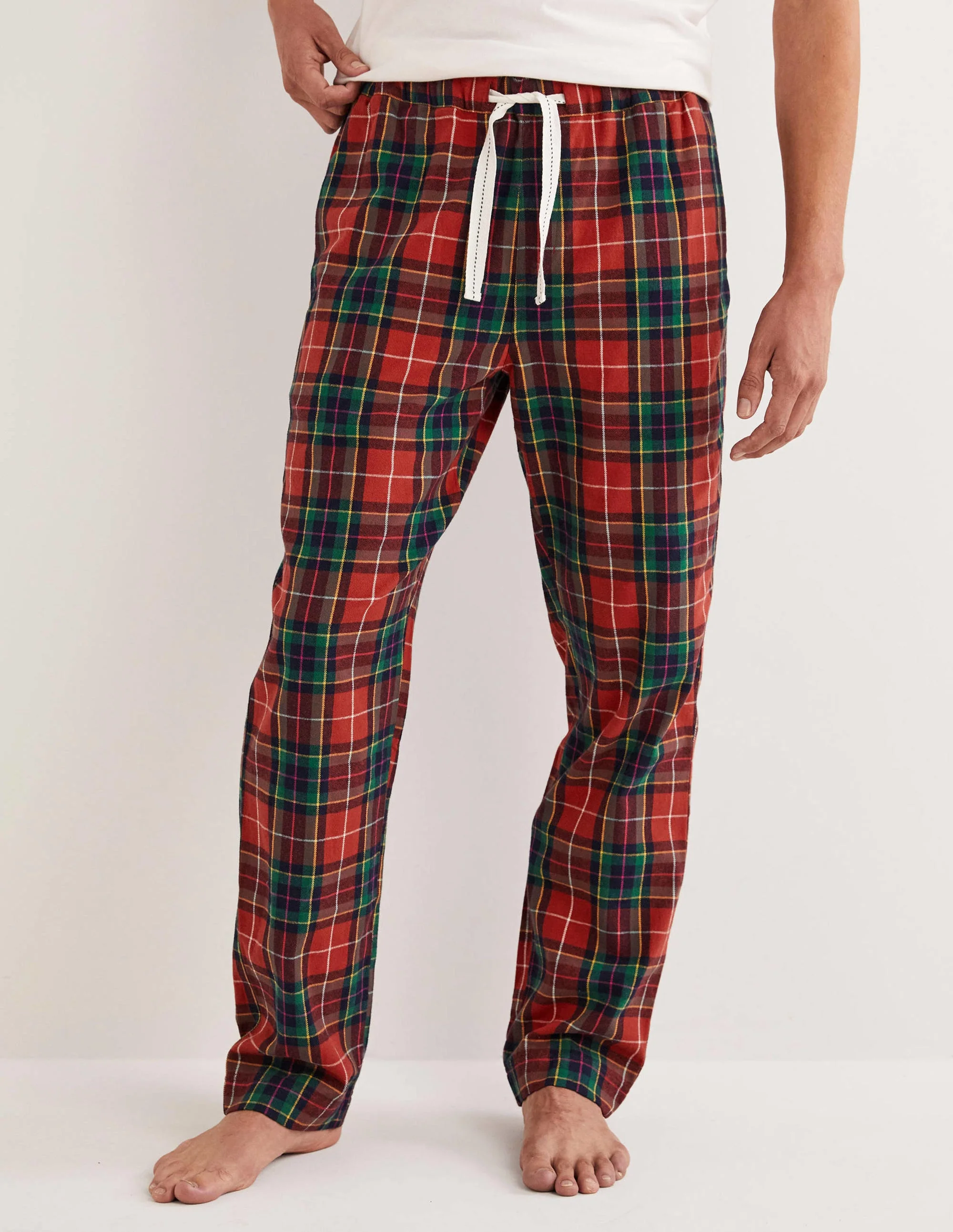 Brushed Cotton Pajama Bottoms-Rockabilly Red/Pink Check - Image 4
