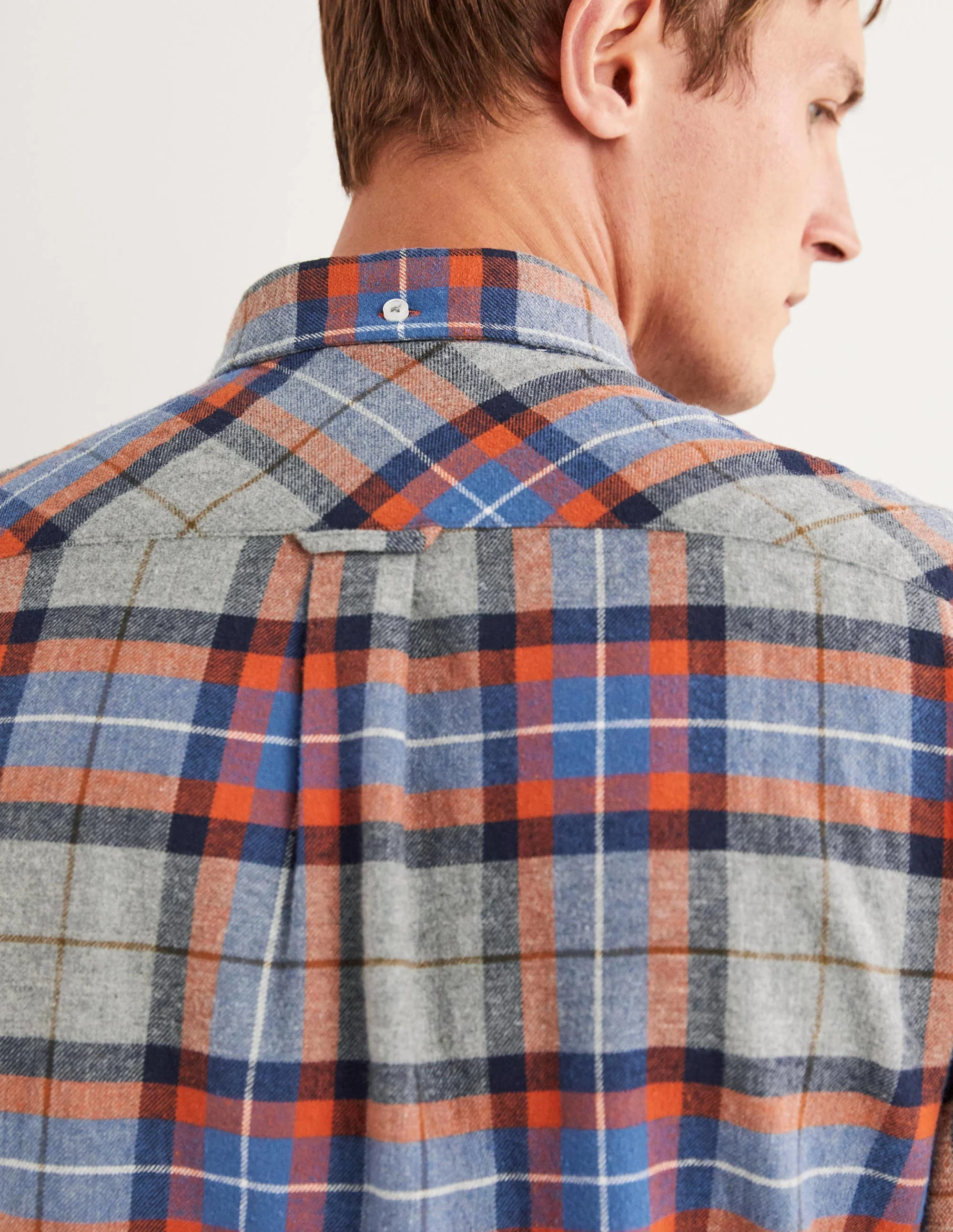 Brushed Flannel Shirt-Grey Marl/Orange Check - Image 3
