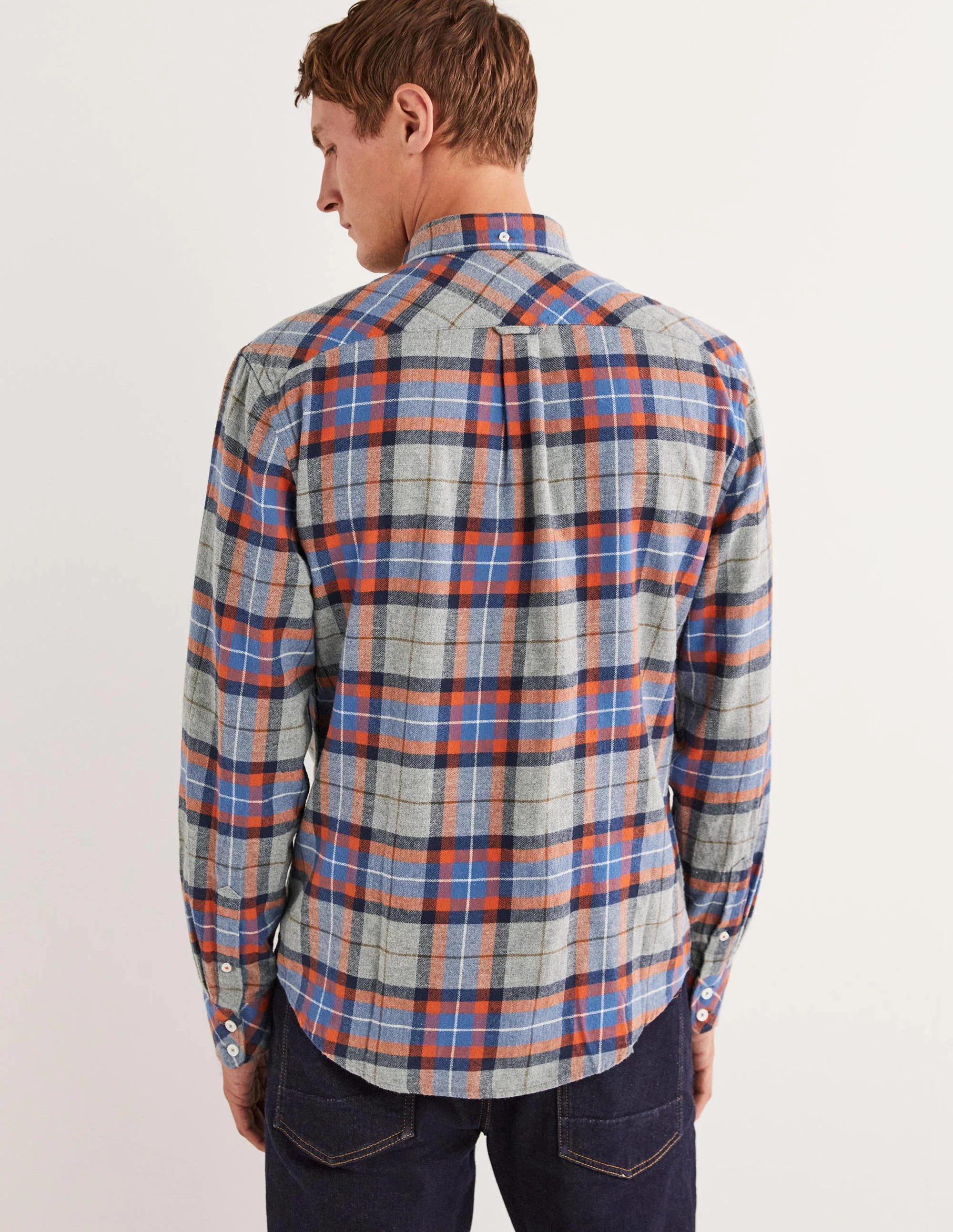 Brushed Flannel Shirt-Grey Marl/Orange Check - Image 4