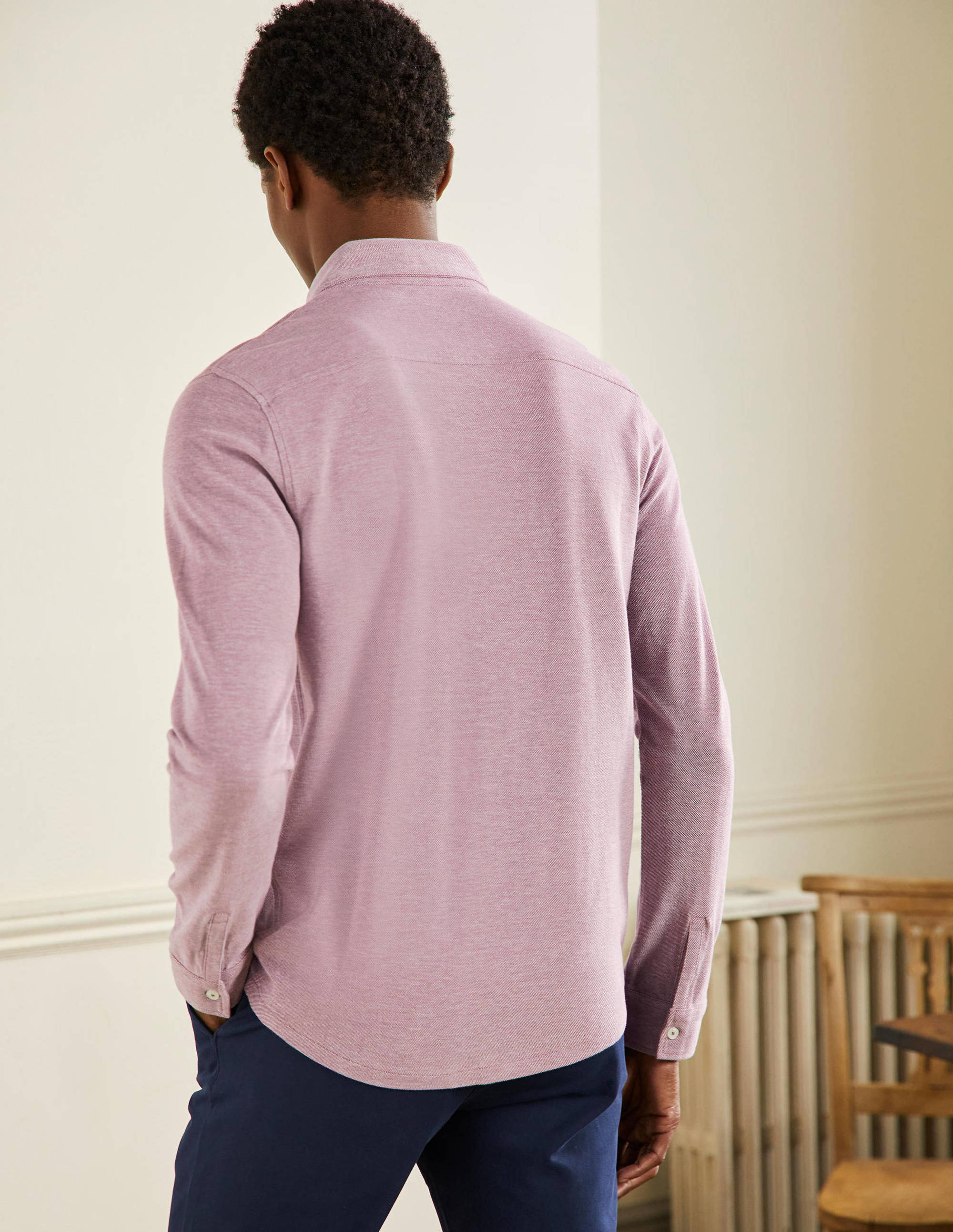 Button Down Piqué Shirt-Grape Jam/Snowdrop Oxford - Image 3