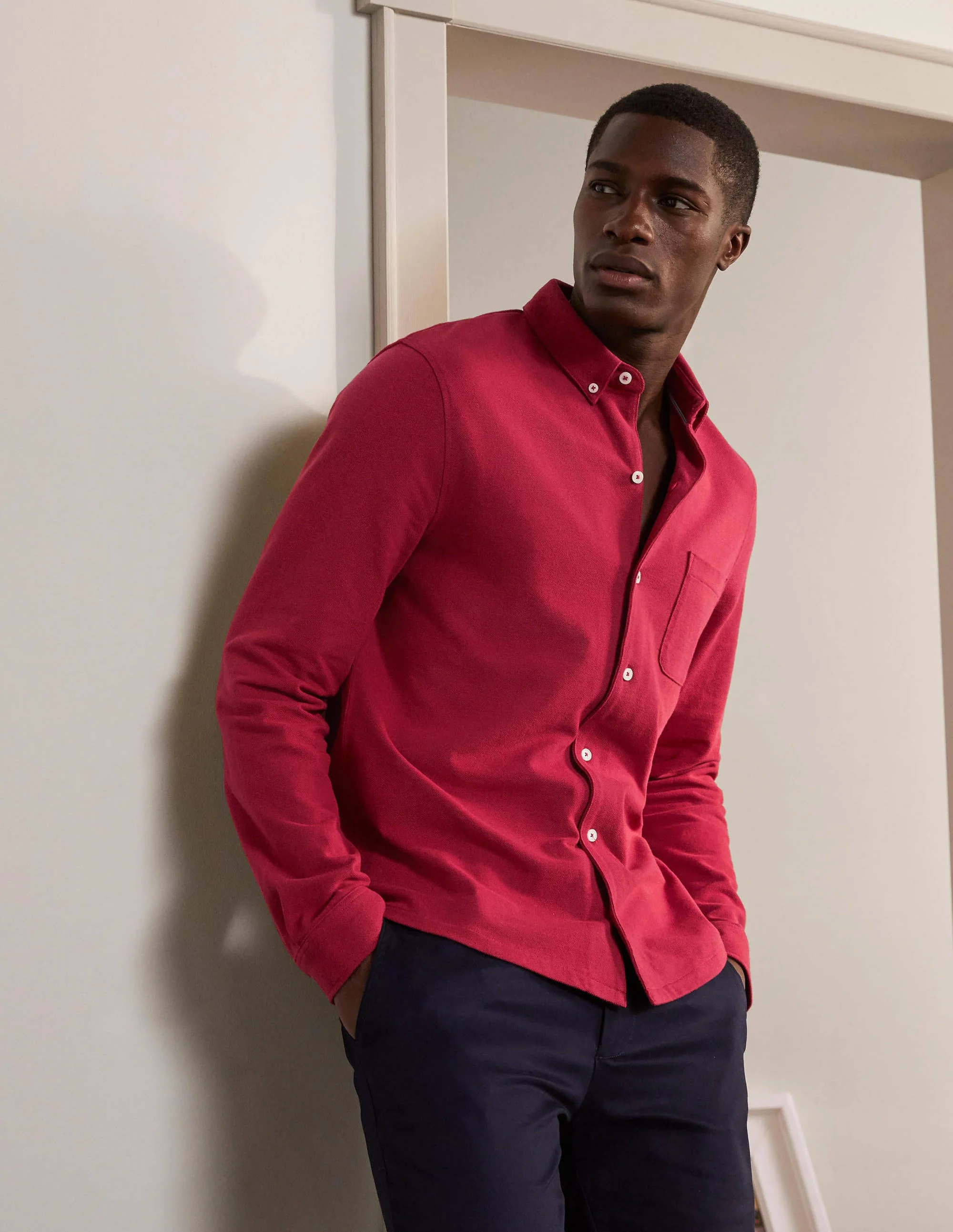 Button Down Piqué Shirt-Oxford Merlot