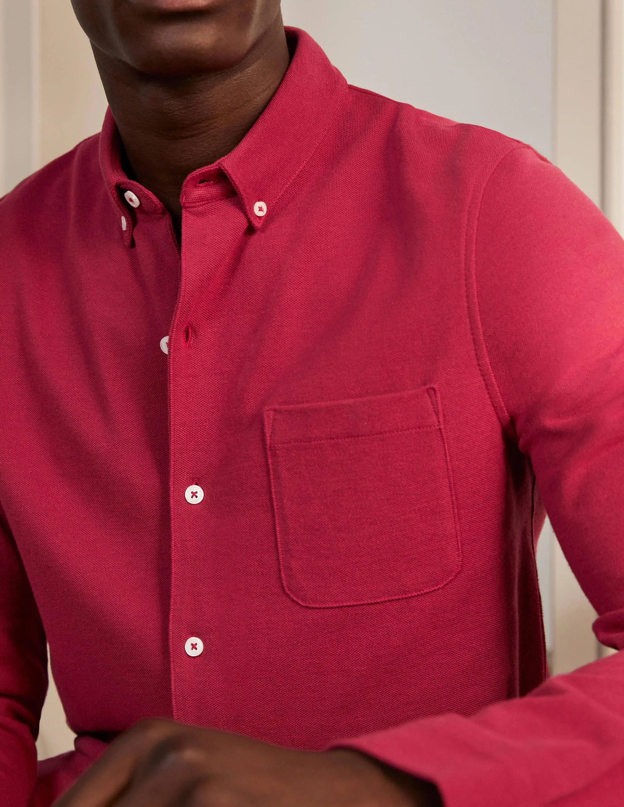Button Down Piqué Shirt-Oxford Merlot - Image 4
