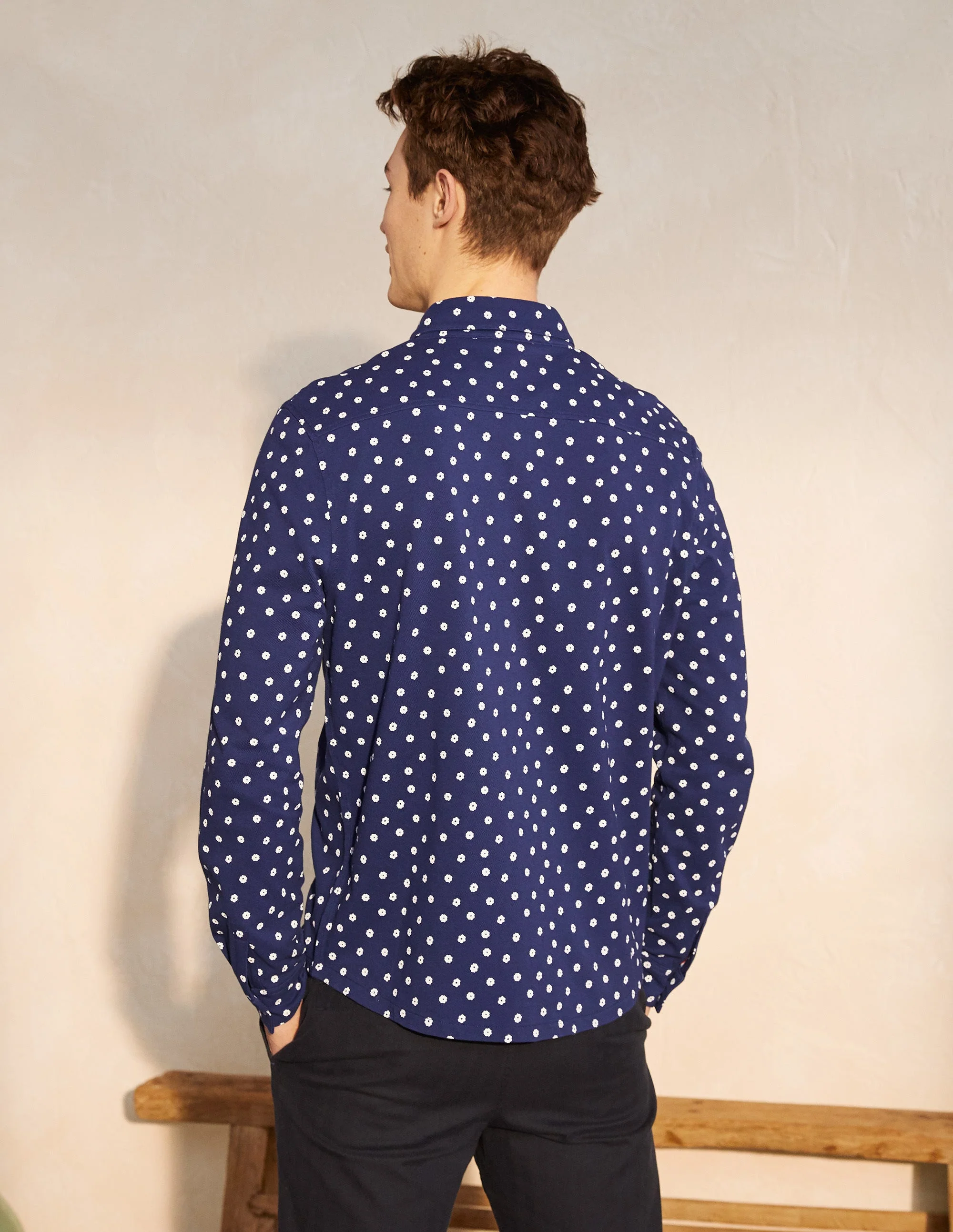 Button Down Piqué Shirt-Space Blue Ditsy Floral - Image 3