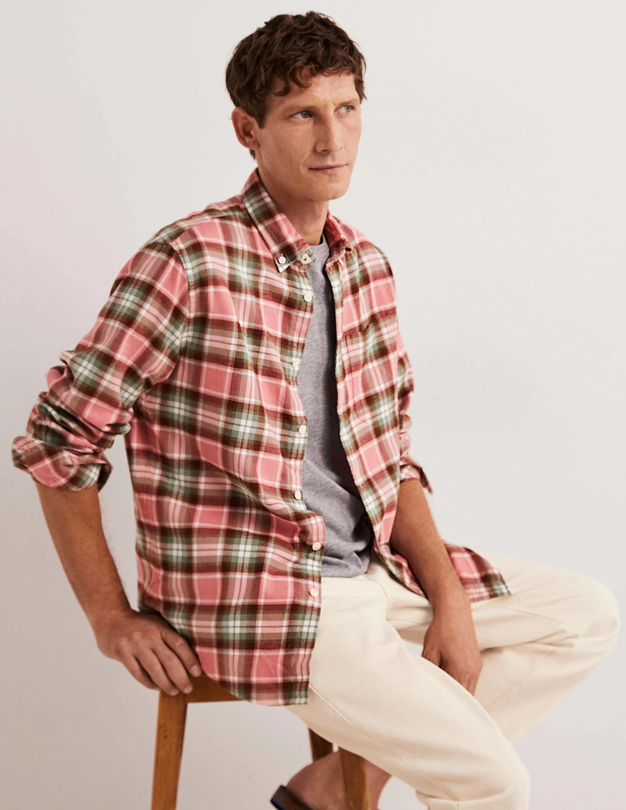 Button Down Twill Shirt-Soft Red Check