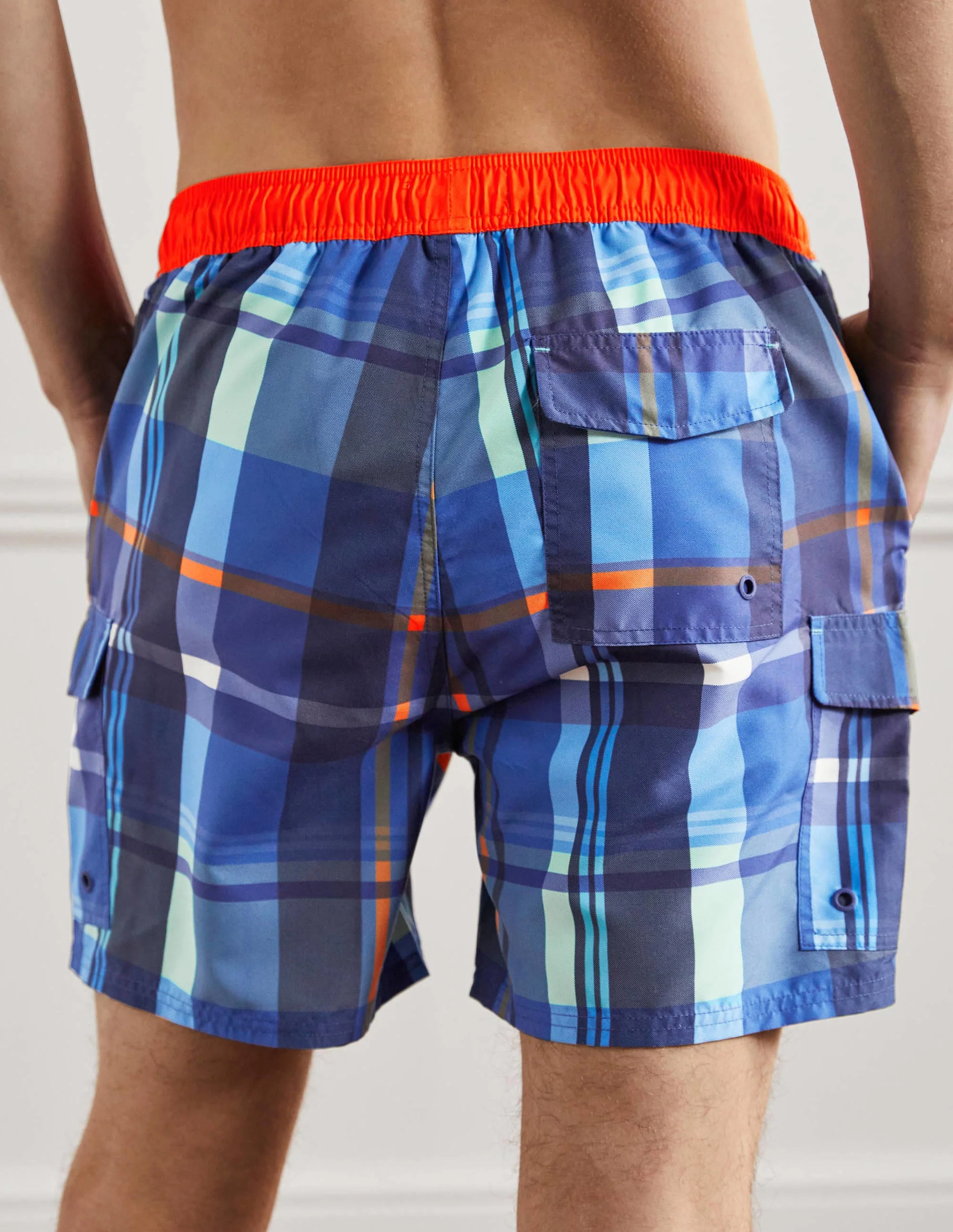 Cargo Swimshorts-Navy/Orange Madras Check - Image 3