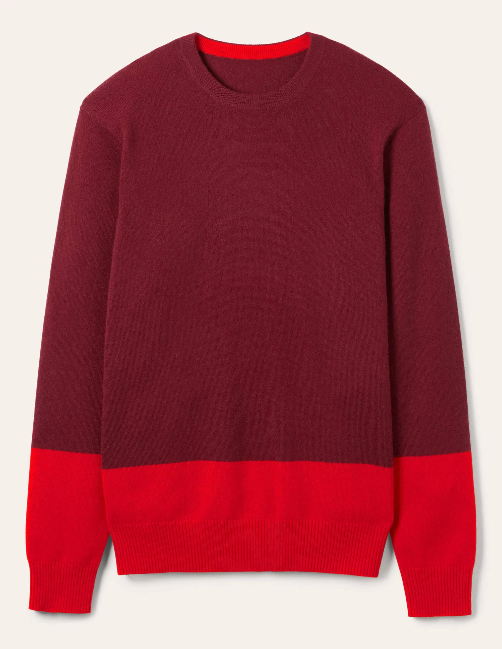 Cashmere Crew Neck Sweater-Maroon Colourblock - Image 7