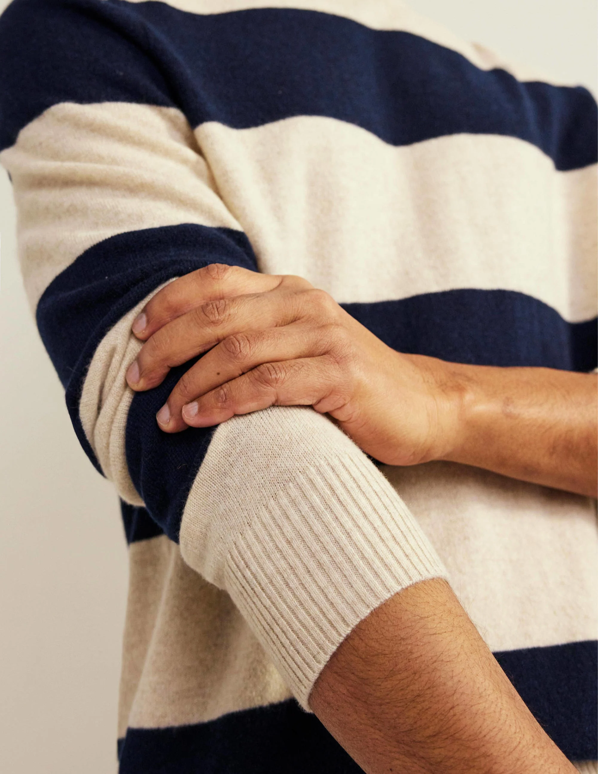 Cashmere Crew Neck Sweater-Oat/Navy Stripe - Image 2