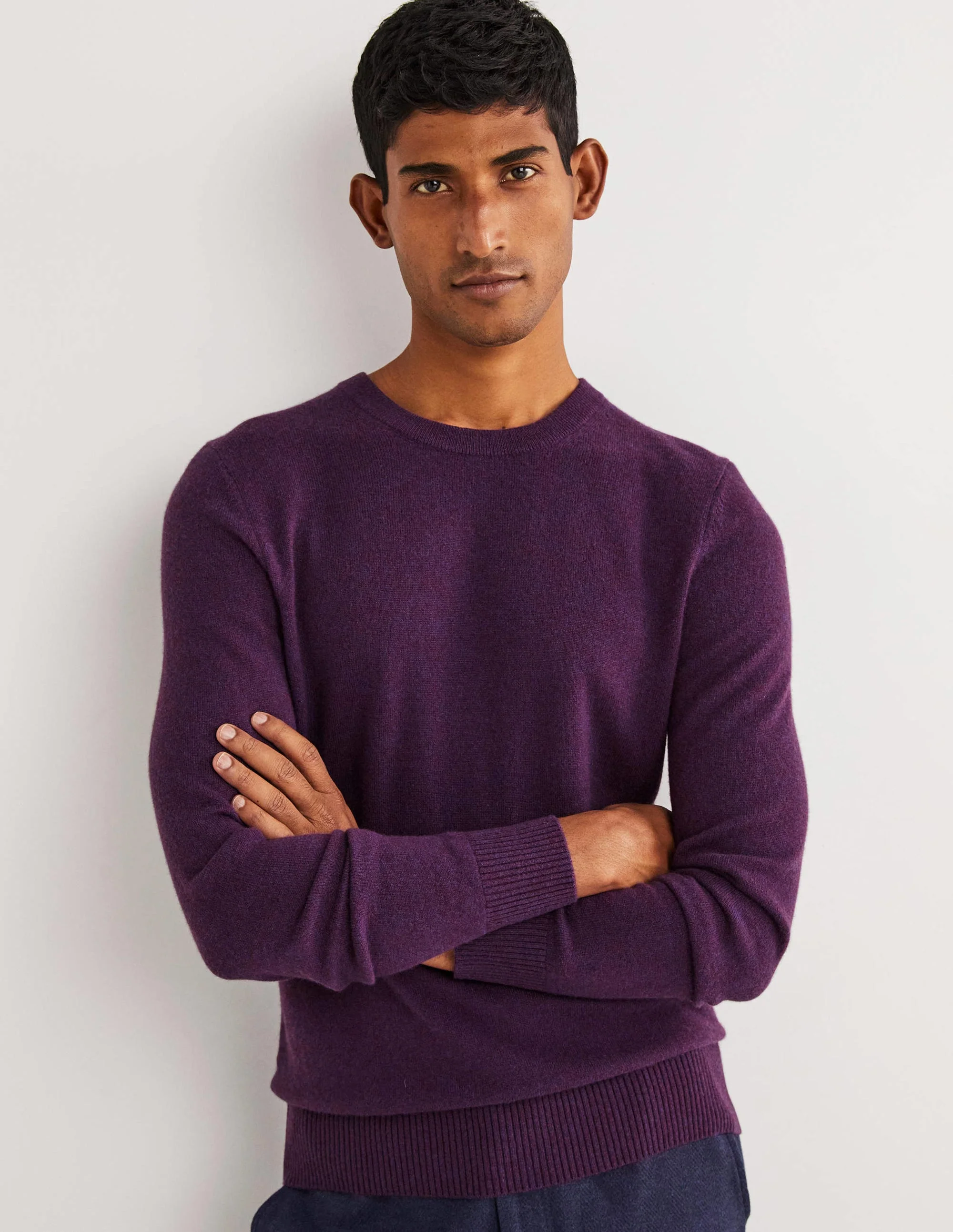 Cashmere Crew Neck Sweater-Plum Perfect Melange