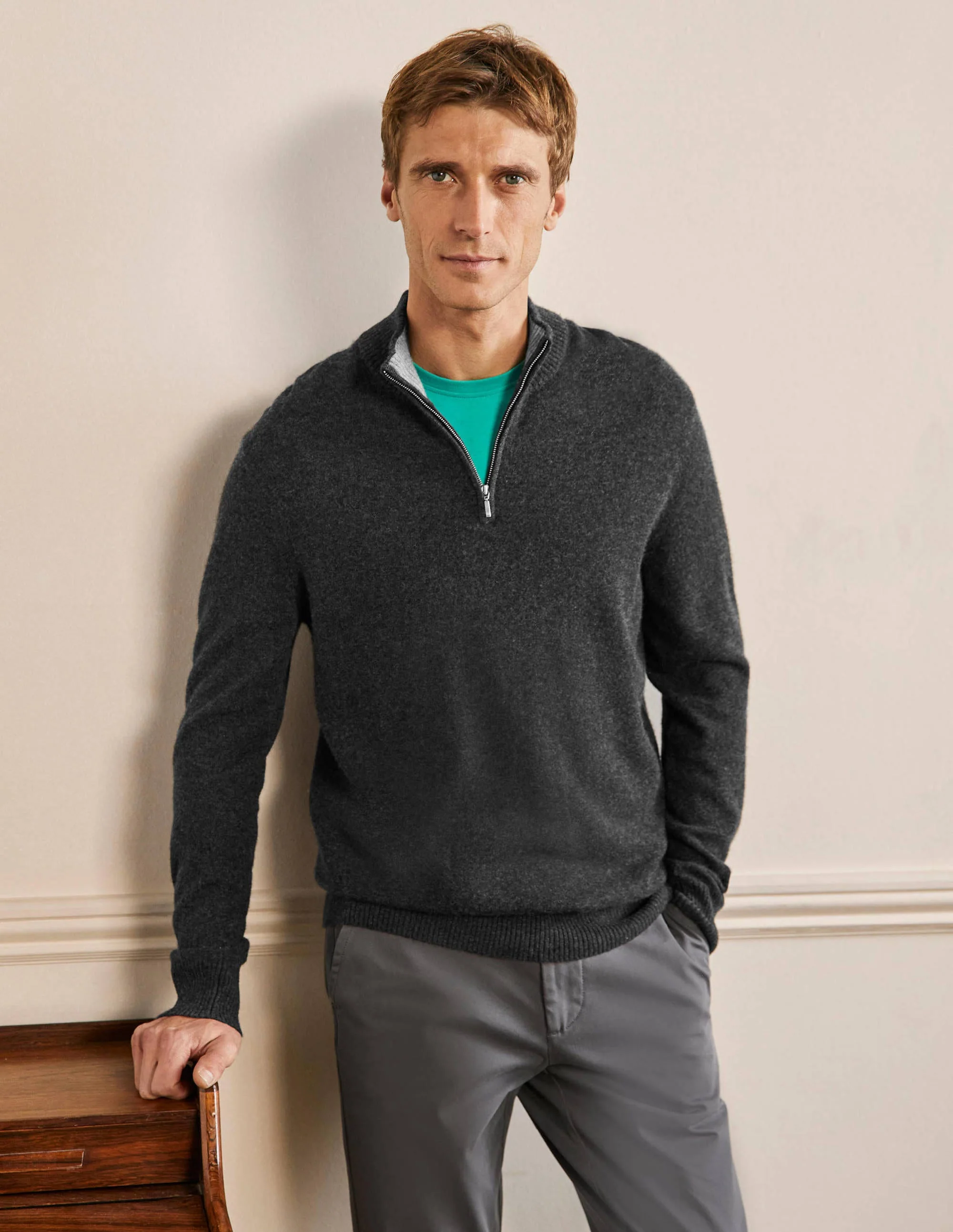 Cashmere Half-Zip Sweater-Dark Grey Melange