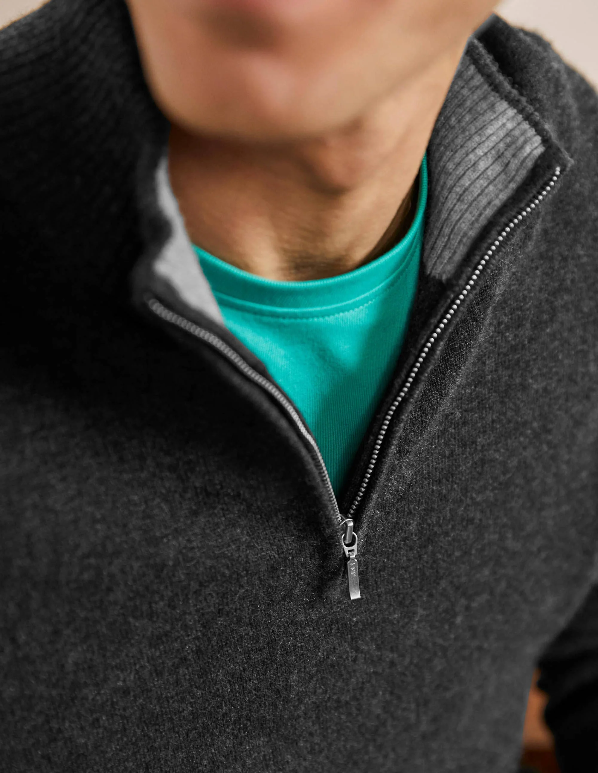 Cashmere Half-Zip Sweater-Dark Grey Melange - Image 2