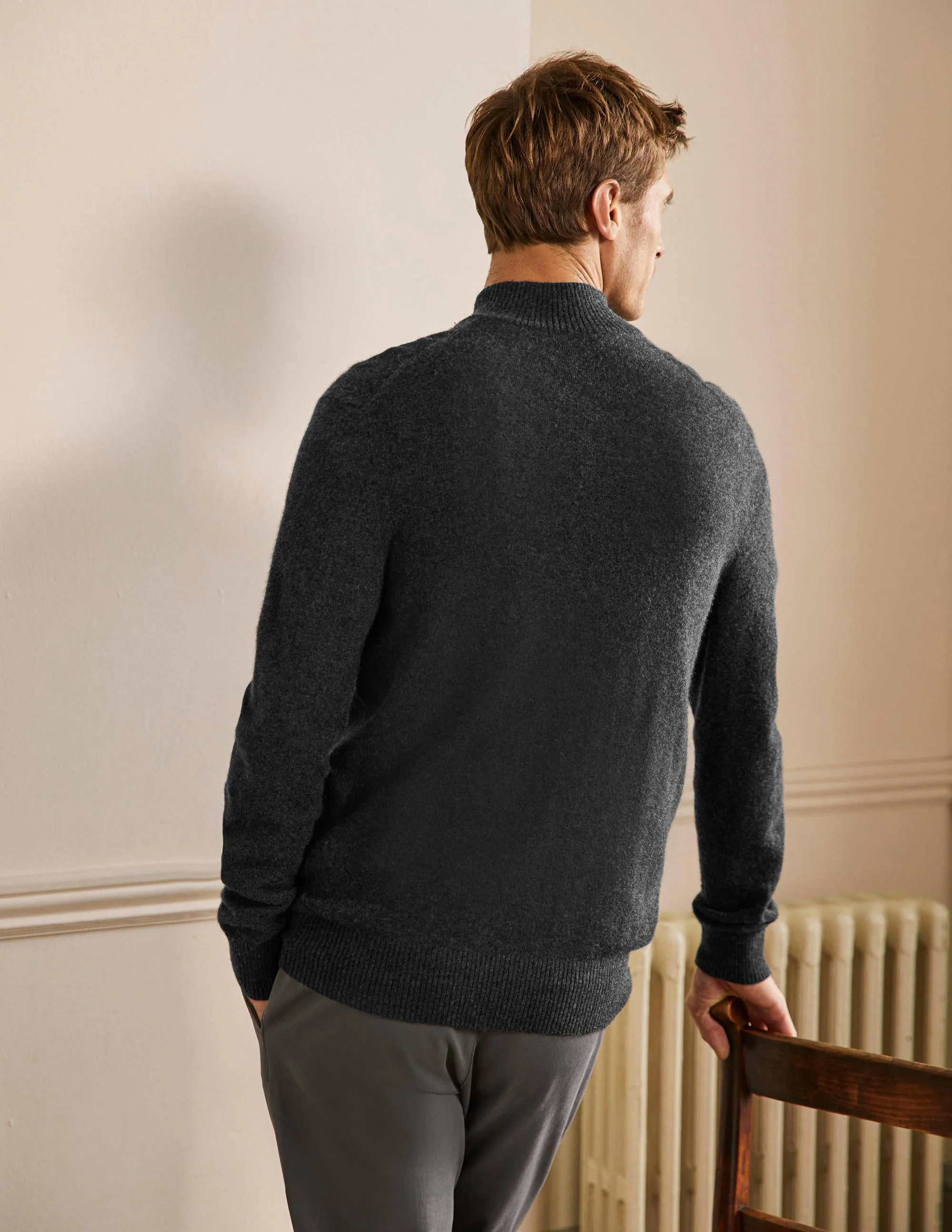 Cashmere Half-Zip Sweater-Dark Grey Melange - Image 3