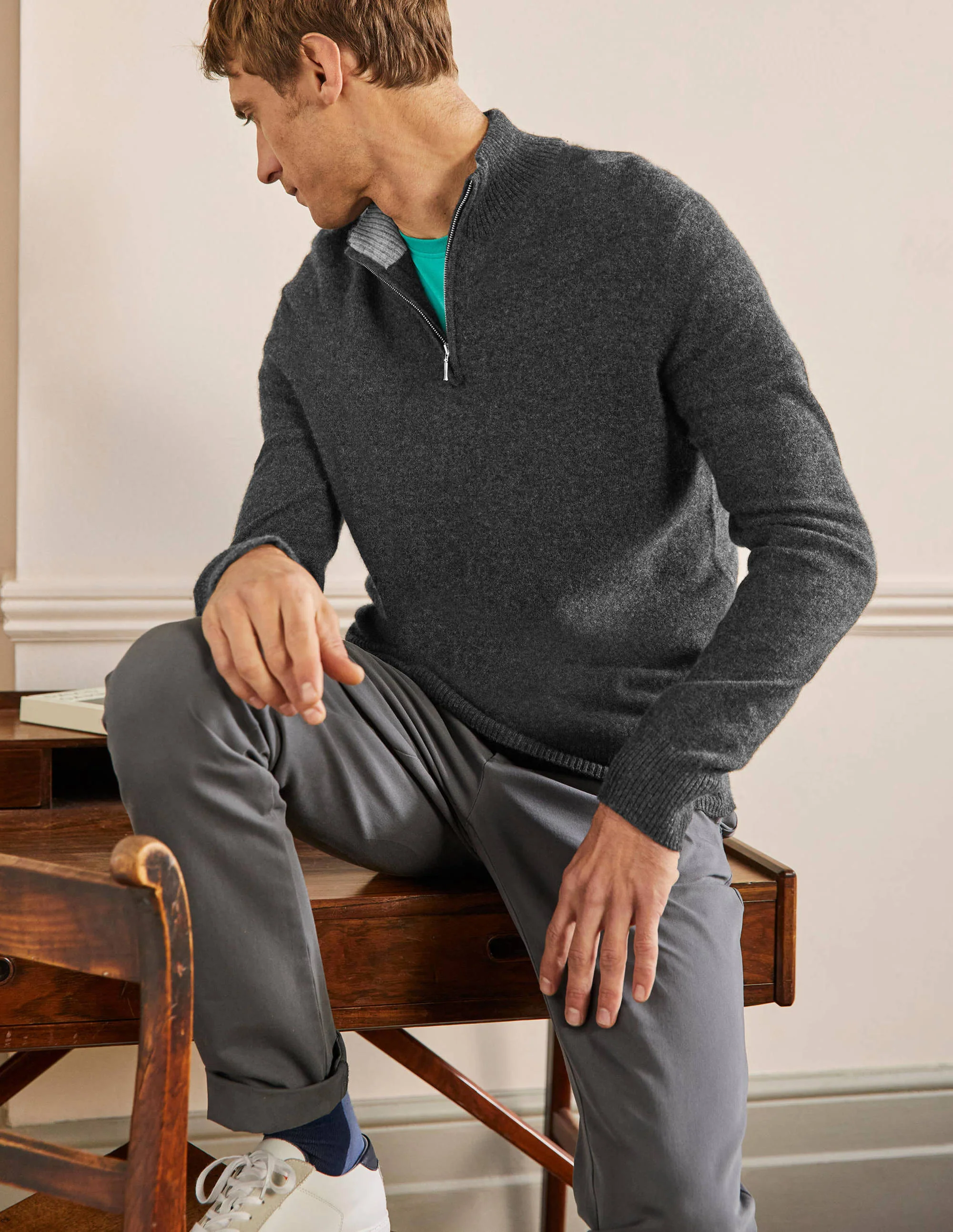 Cashmere Half-Zip Sweater-Dark Grey Melange - Image 4