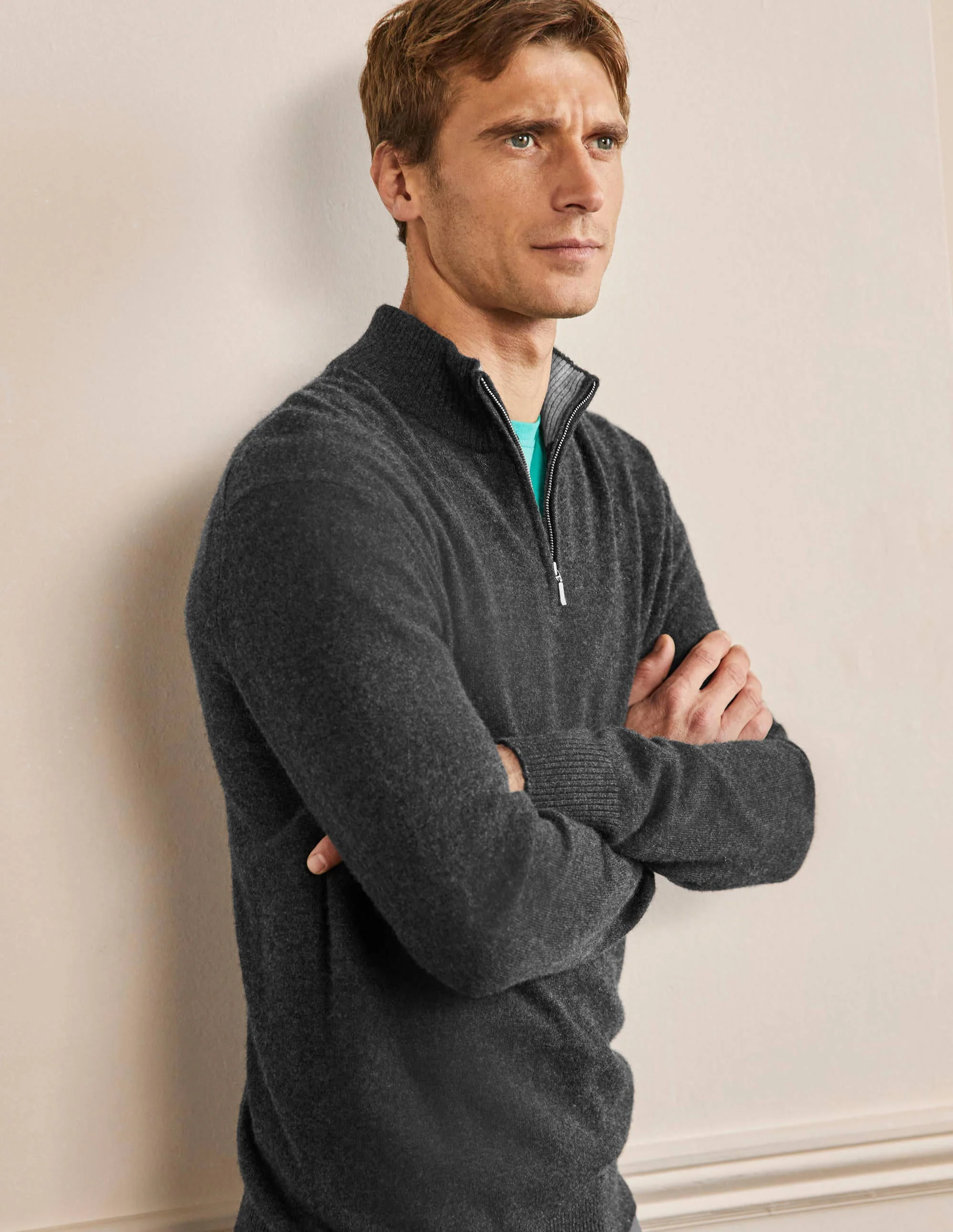 Cashmere Half-Zip Sweater-Dark Grey Melange - Image 5
