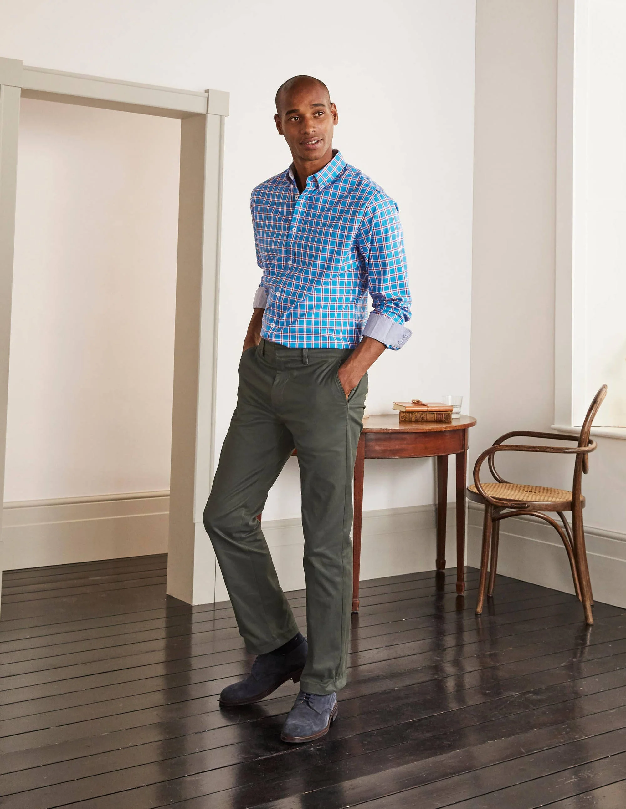 Casual Check Shirt-Peacock Blue Check - Image 2