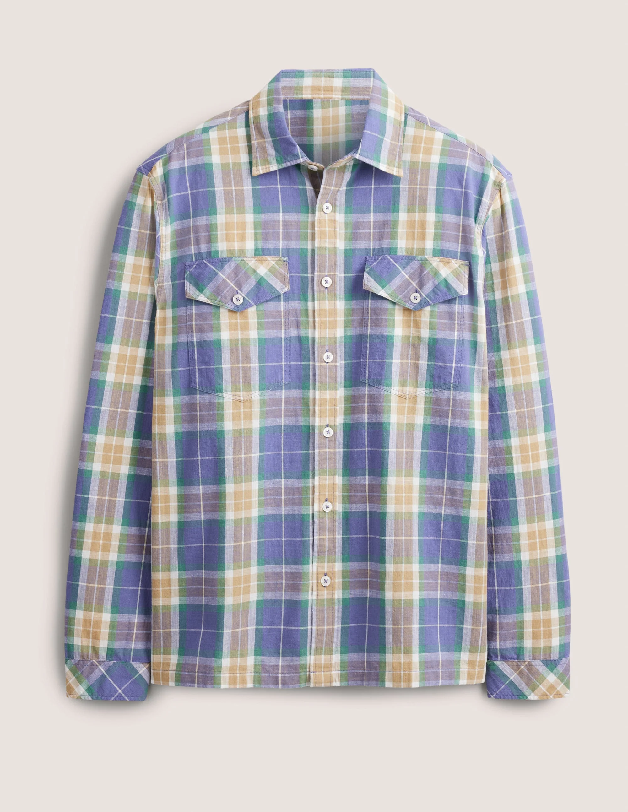 Casual Cotton Check Shirt-Corsican Blue Check - Image 6