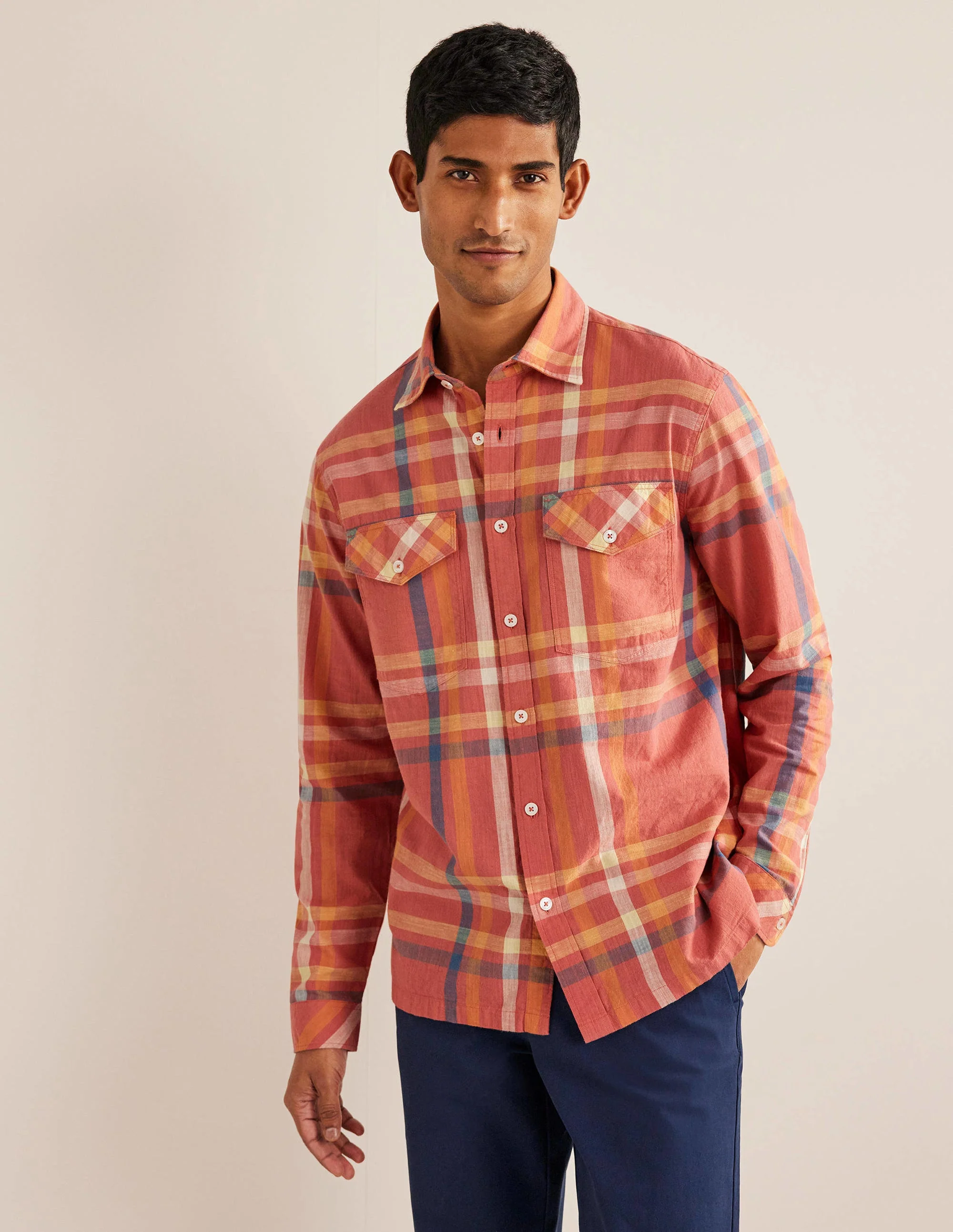 Casual Cotton Check Shirt-Red Check