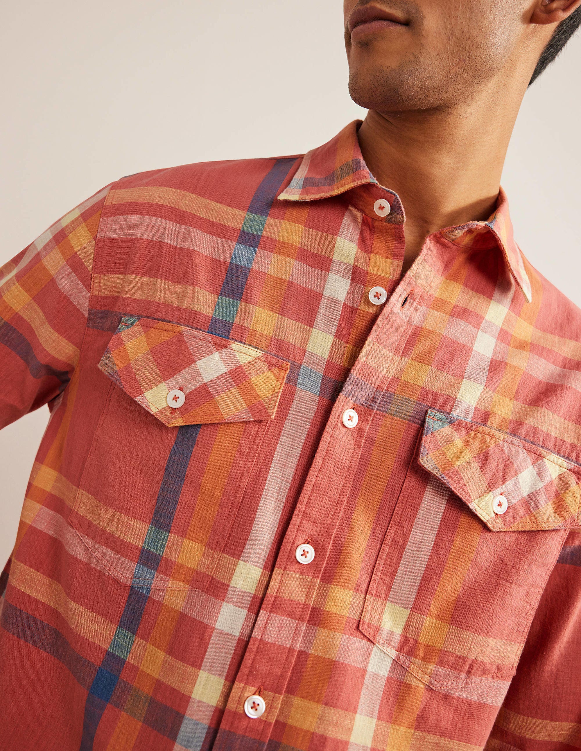 Casual Cotton Check Shirt-Red Check - Image 2