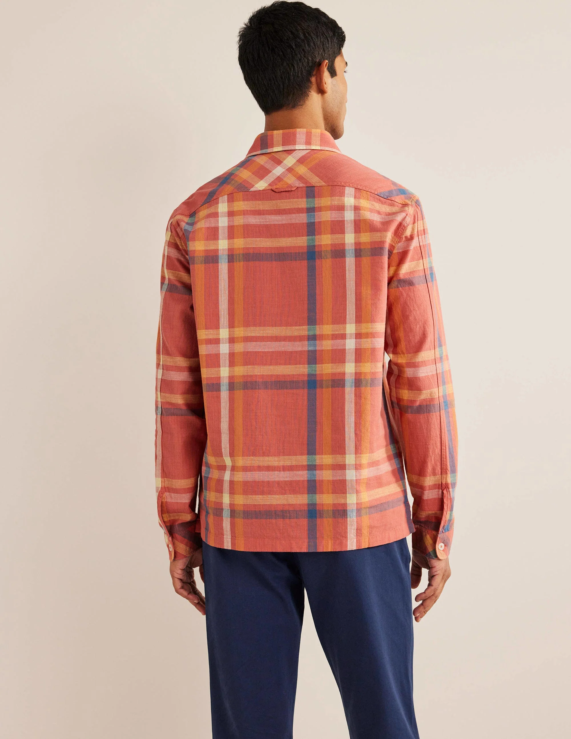 Casual Cotton Check Shirt-Red Check - Image 3