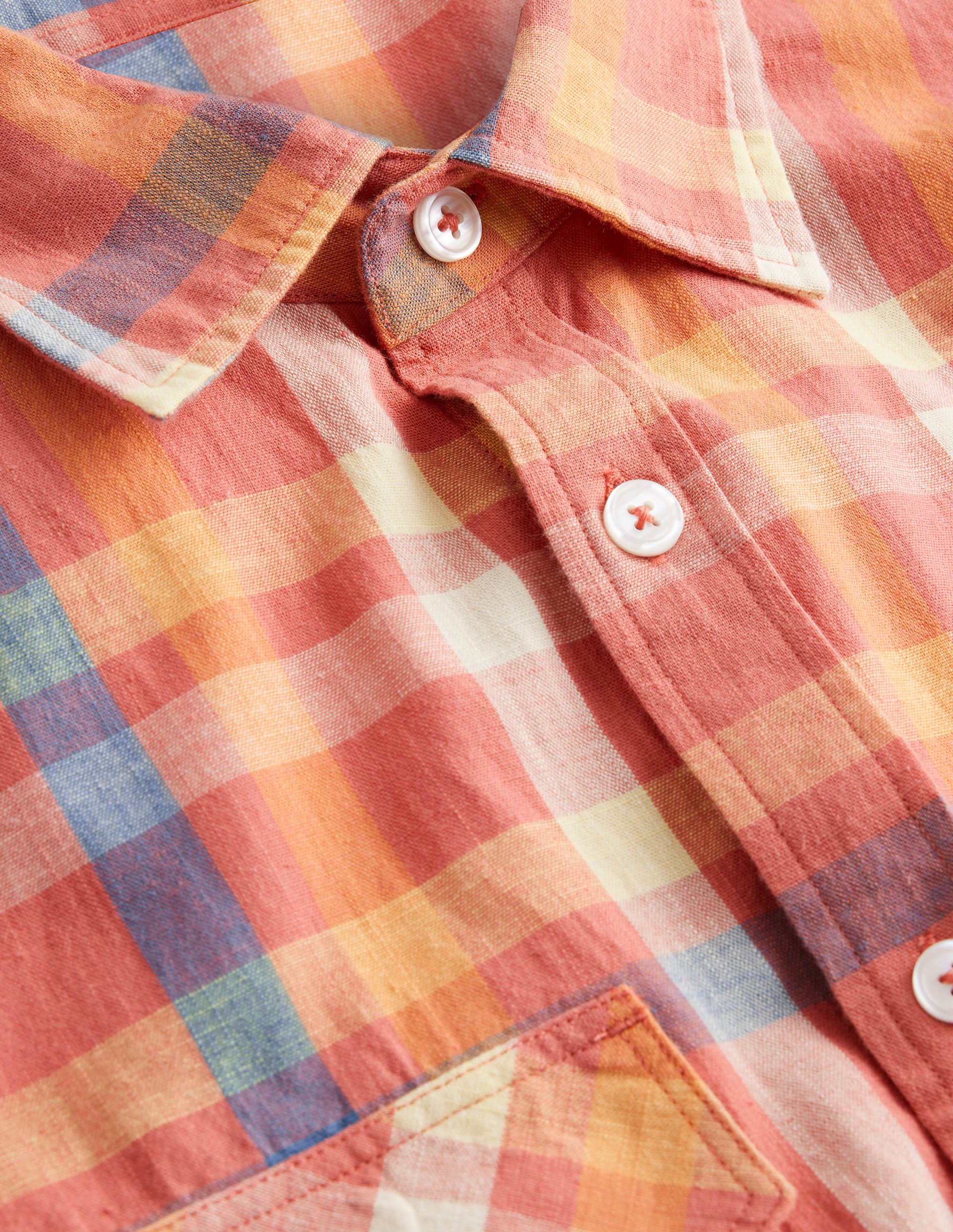 Casual Cotton Check Shirt-Red Check - Image 6