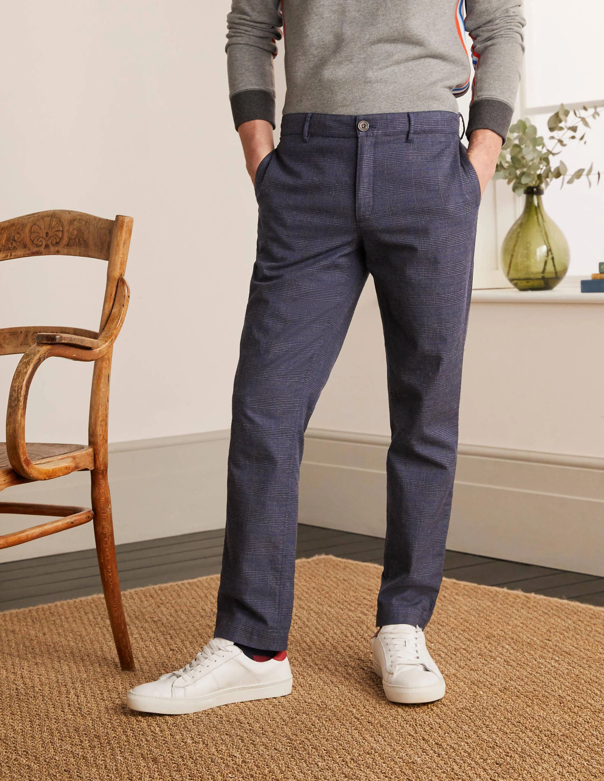 Chaldon Elasticated Pants-Navy Check - Image 2