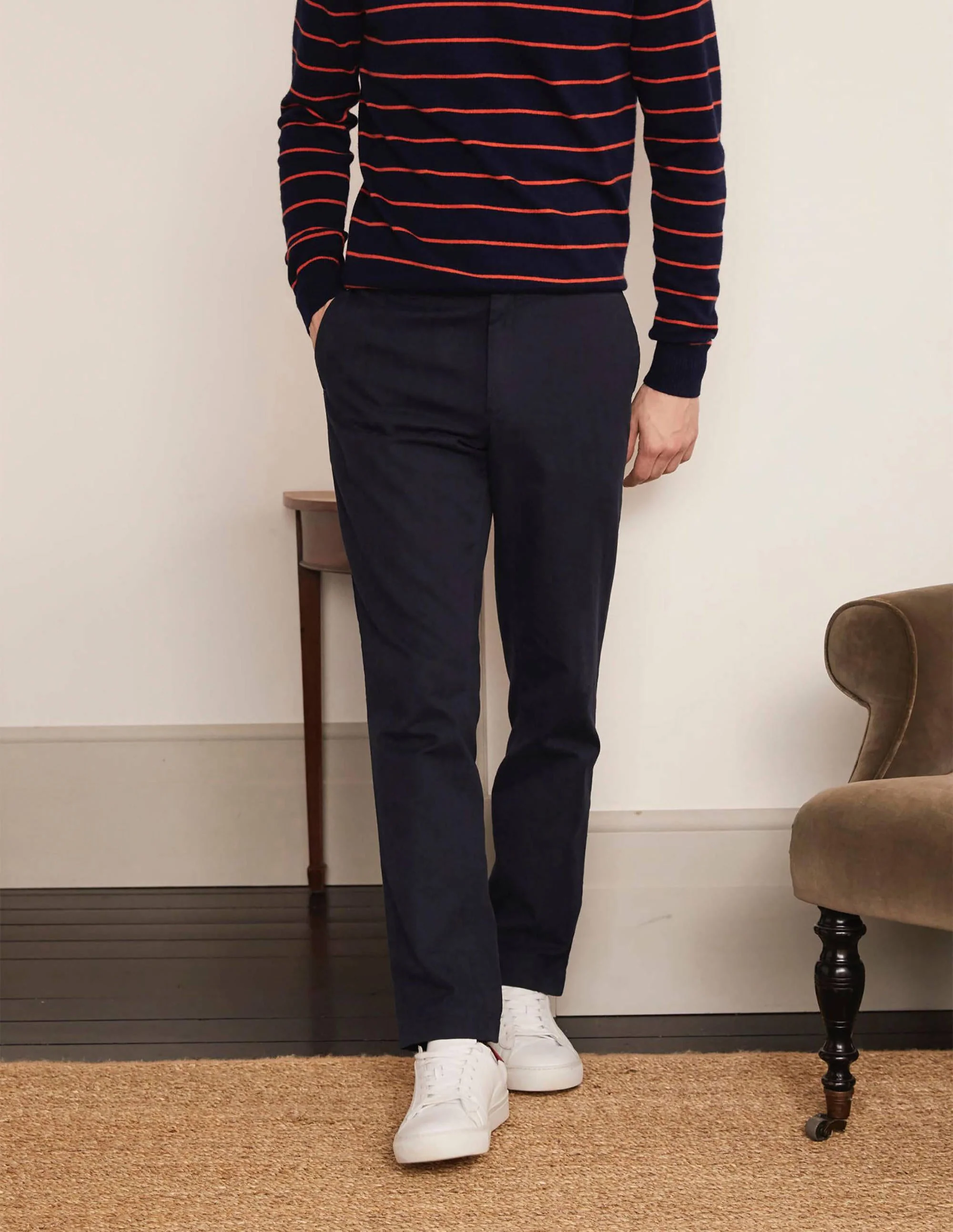 Chaldon Elasticated Pants-Navy Herringbone - Image 2