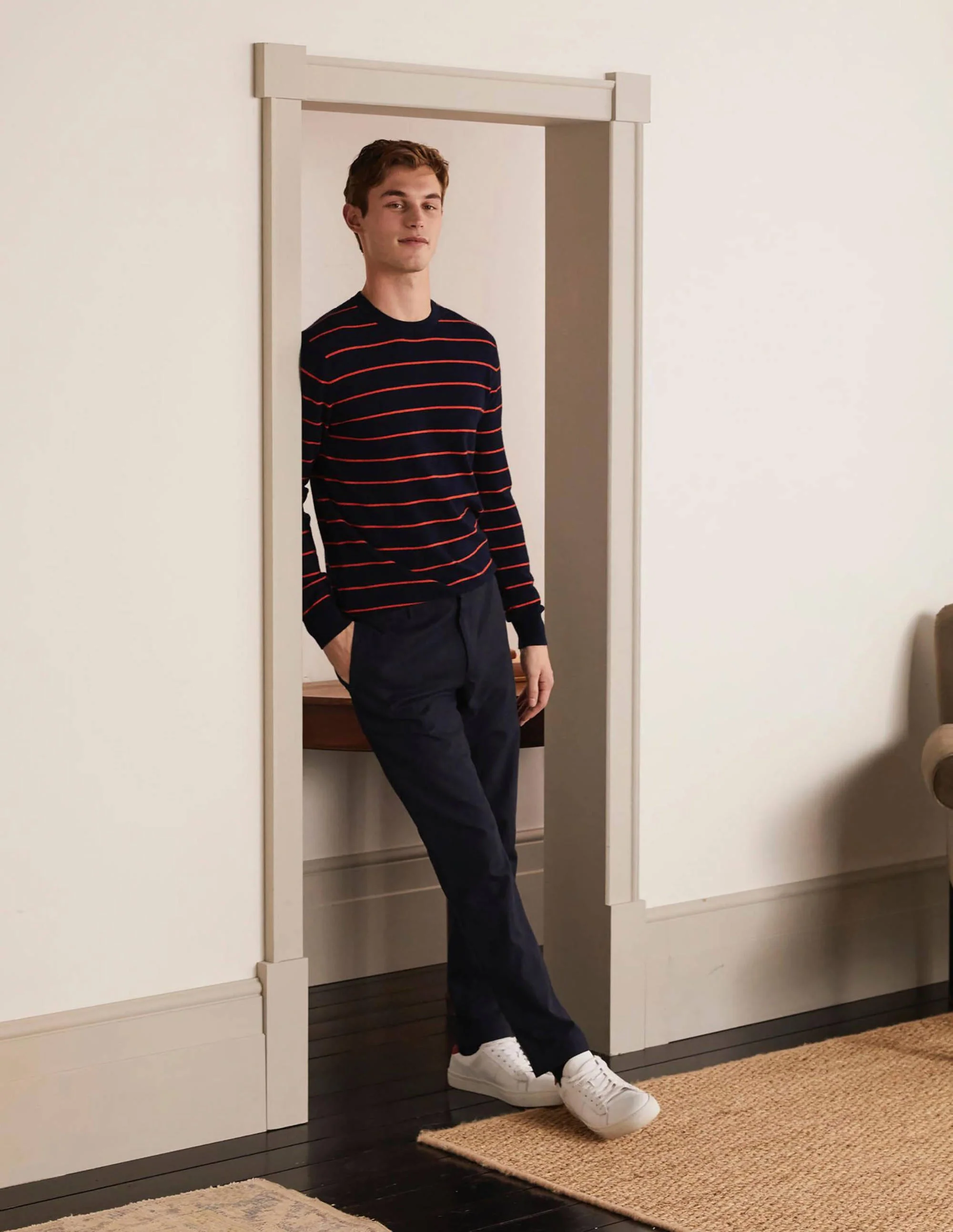 Chaldon Elasticated Pants-Navy Herringbone - Image 5