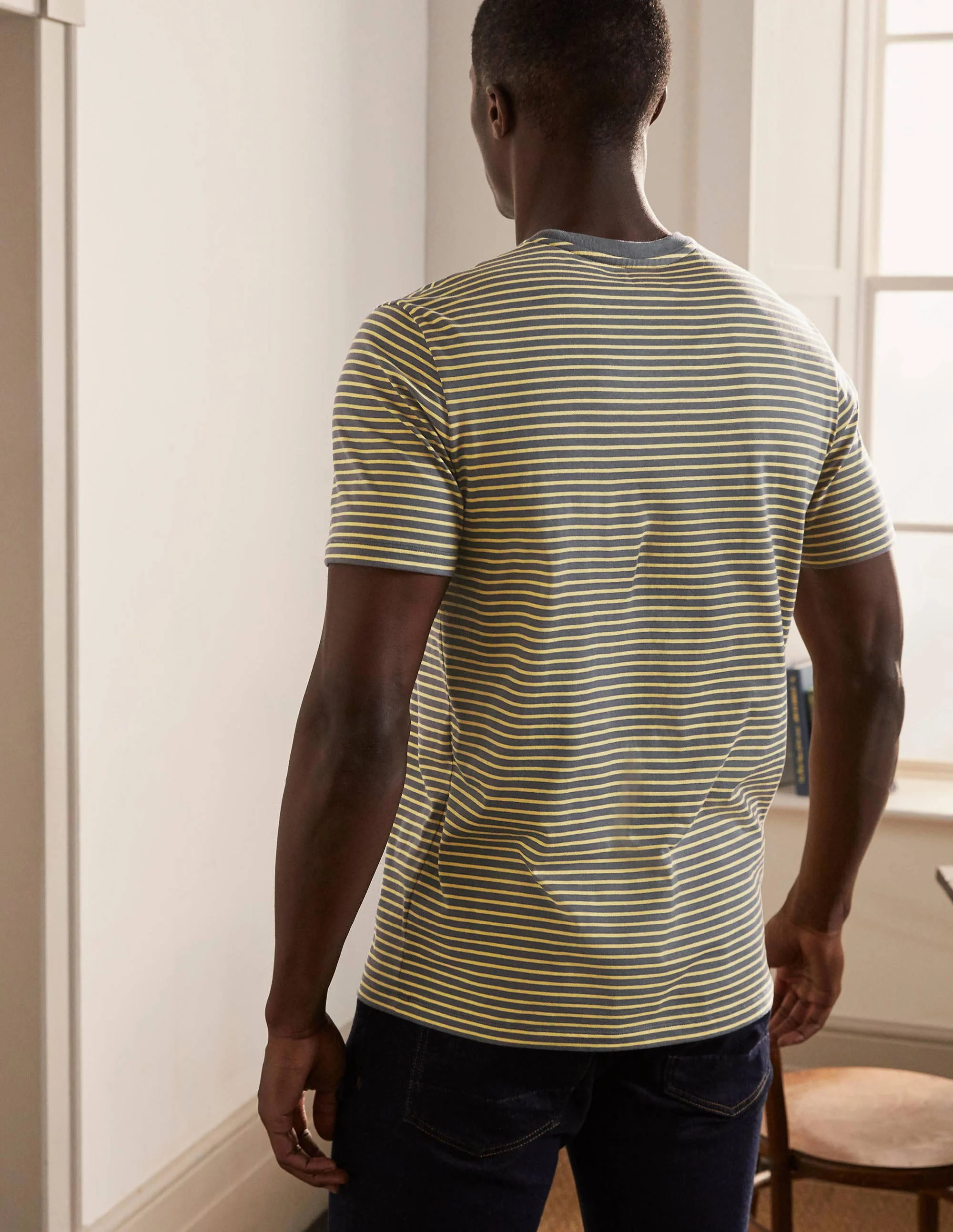 Classic Cotton T-shirt-London Grey/ Soft Lemon Stripe - Image 3