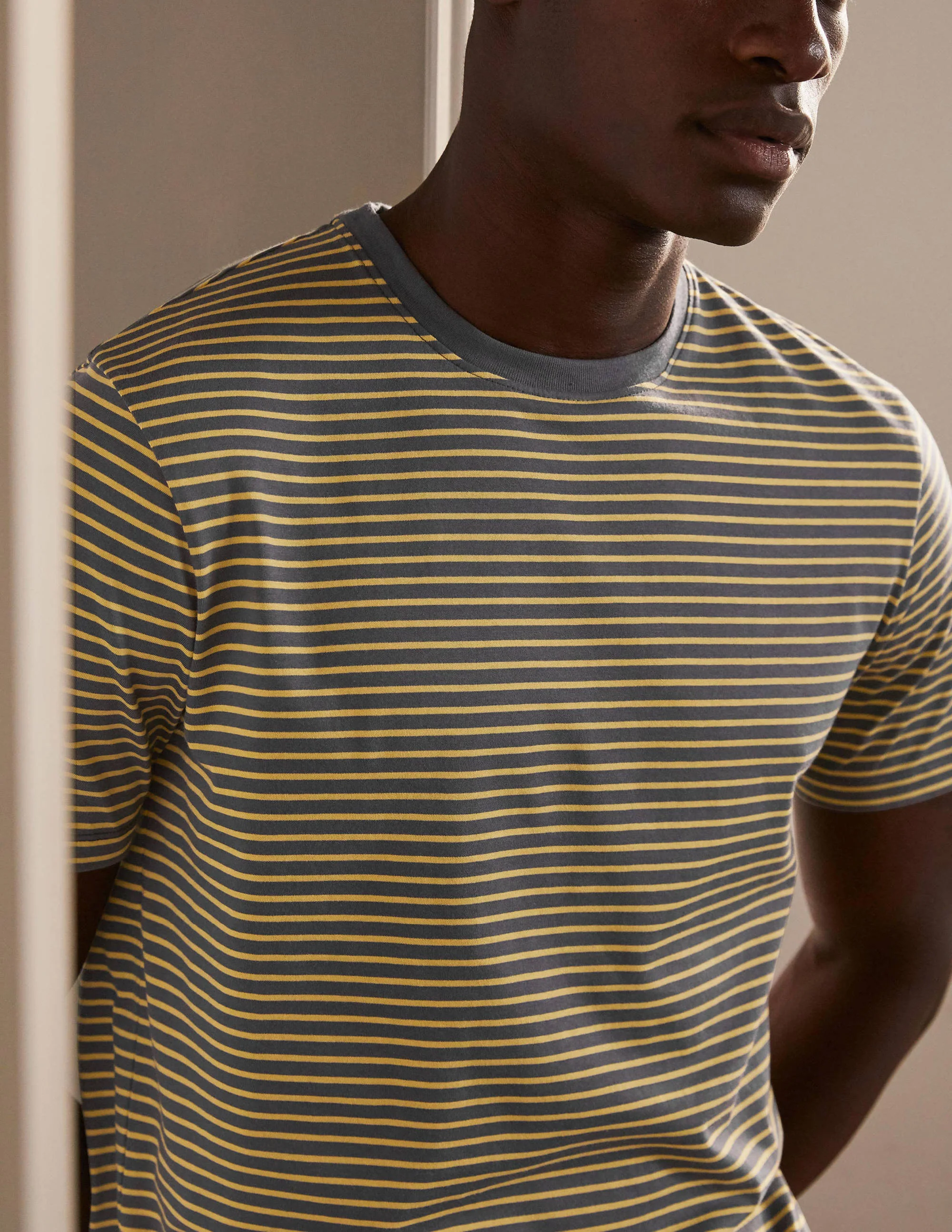 Classic Cotton T-shirt-London Grey/ Soft Lemon Stripe - Image 4