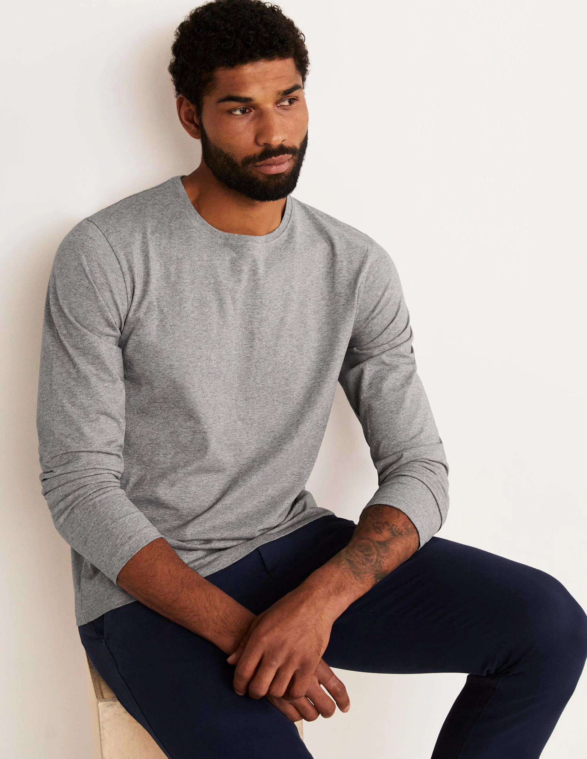 Classic Long-Sleeved T-shirt-Grey Marl - Image 4