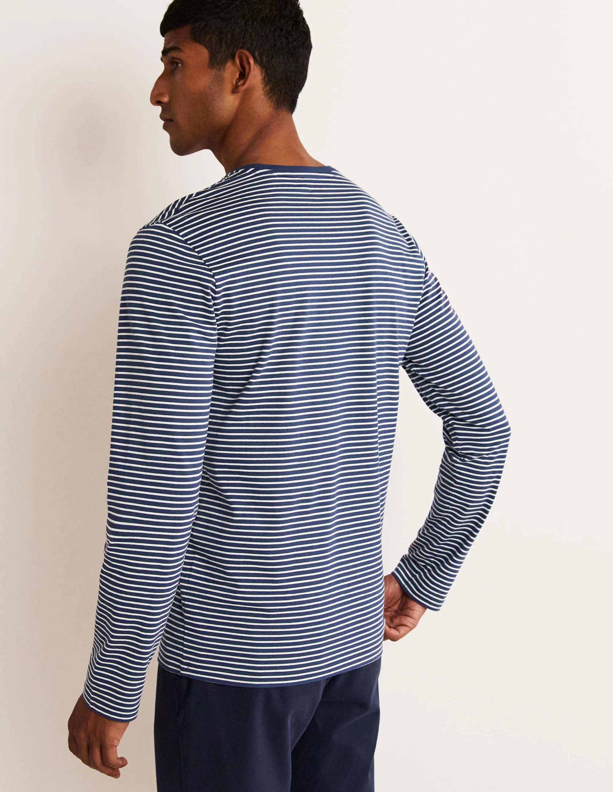 Classic Long-Sleeved T-shirt-Navy/Ivory Stripe - Image 3