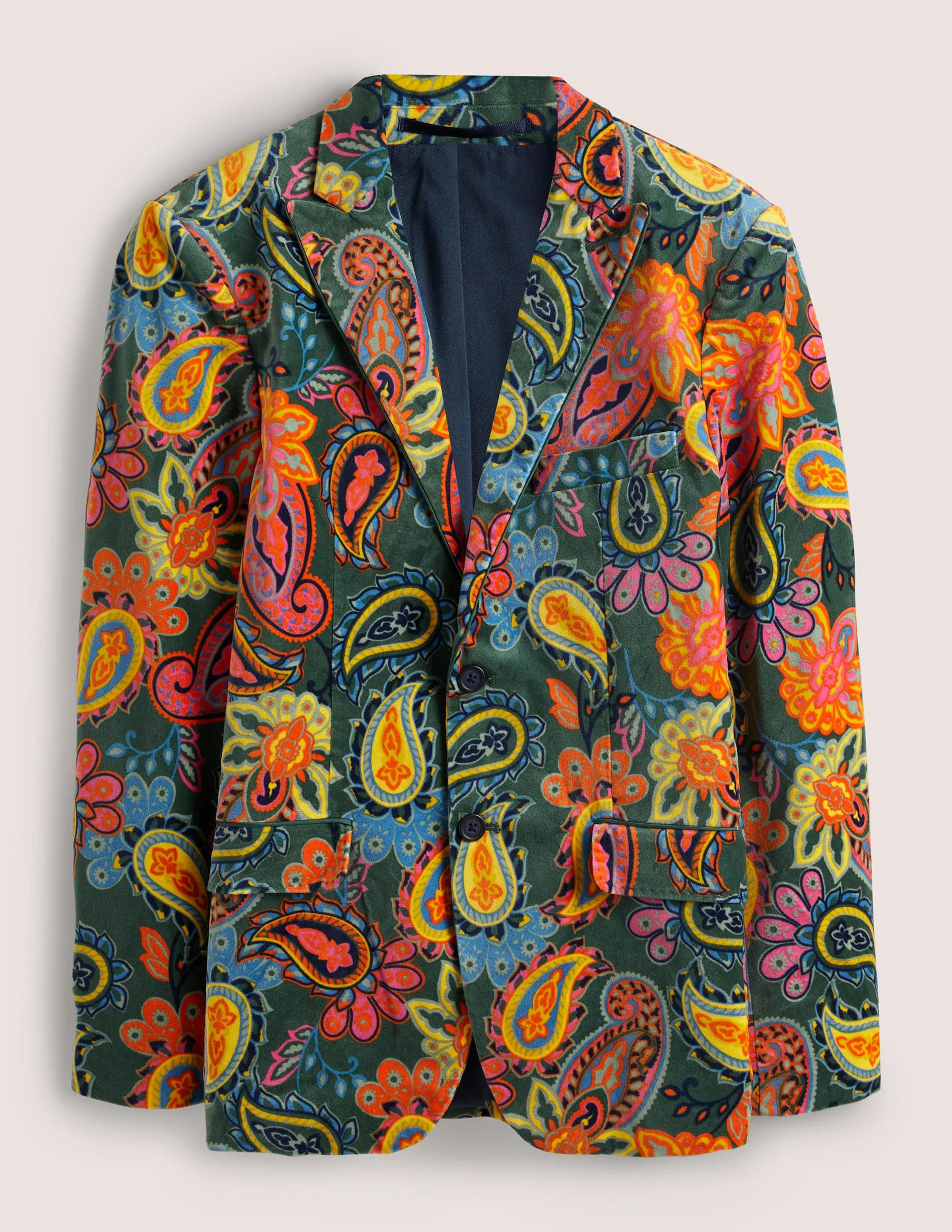 Classic Velvet Printed Blazer-Trekking Green Paisley - Image 7