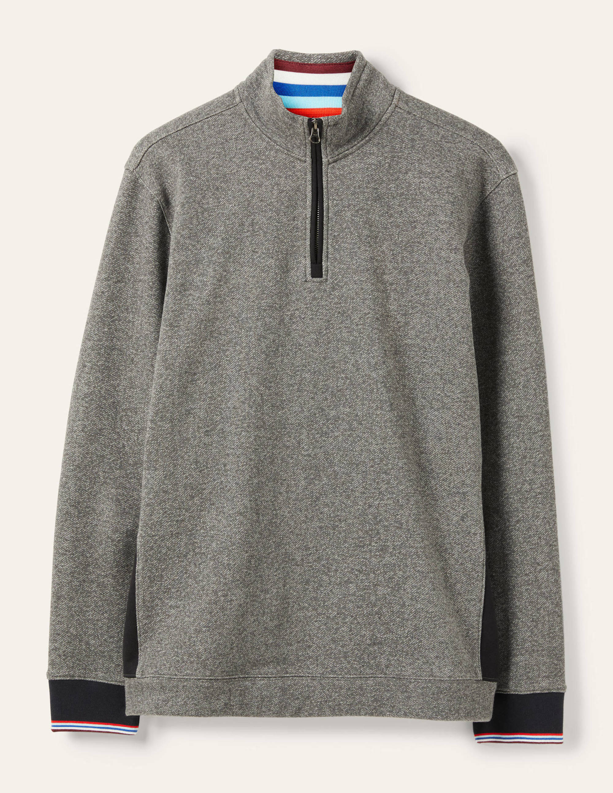 Colourblock Half-Zip Top-Charcoal Marl/Navy Side Stripe - Image 6